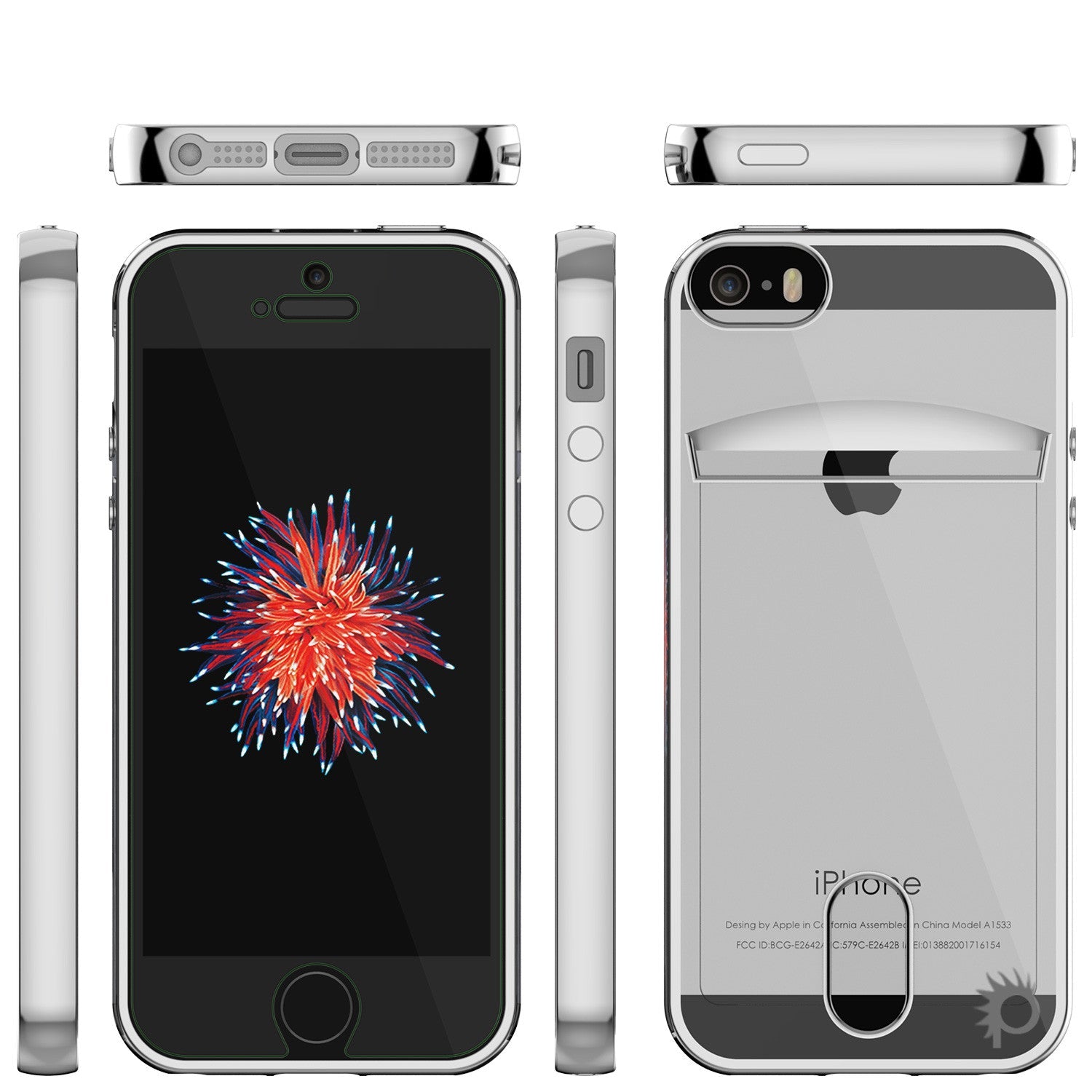 iPhone SE/5S/5 Case, PUNKCASE® LUCID Silver Series | Card Slot | SHIELD Screen Protector | Ultra fit (Color in image: Balck)
