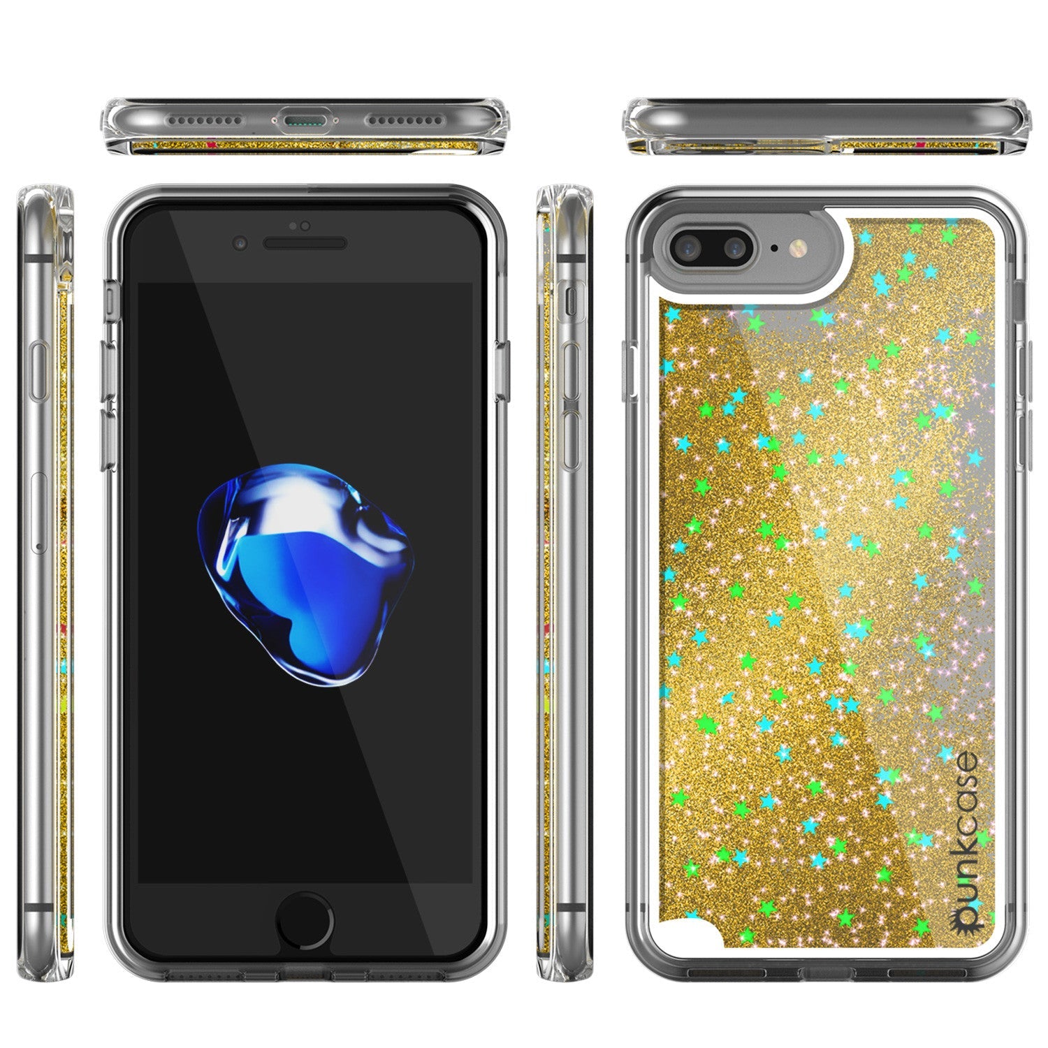 iPhone 7 Plus Case, PunkСase LIQUID Gold Series, Protective Dual Layer Floating Glitter Cover (Color in image: pink)
