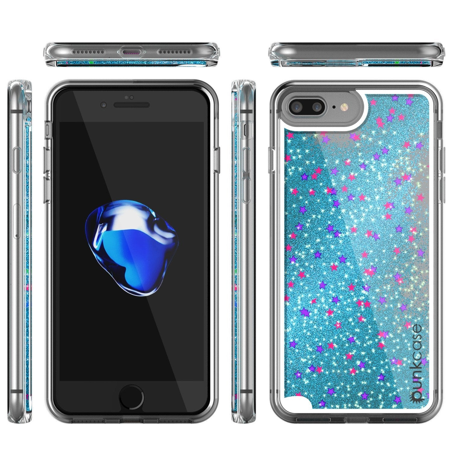 iPhone 8+ Plus Case, PunkCase LIQUID Teal Series, Protective Dual Layer Floating Glitter Cover (Color in image: pink)
