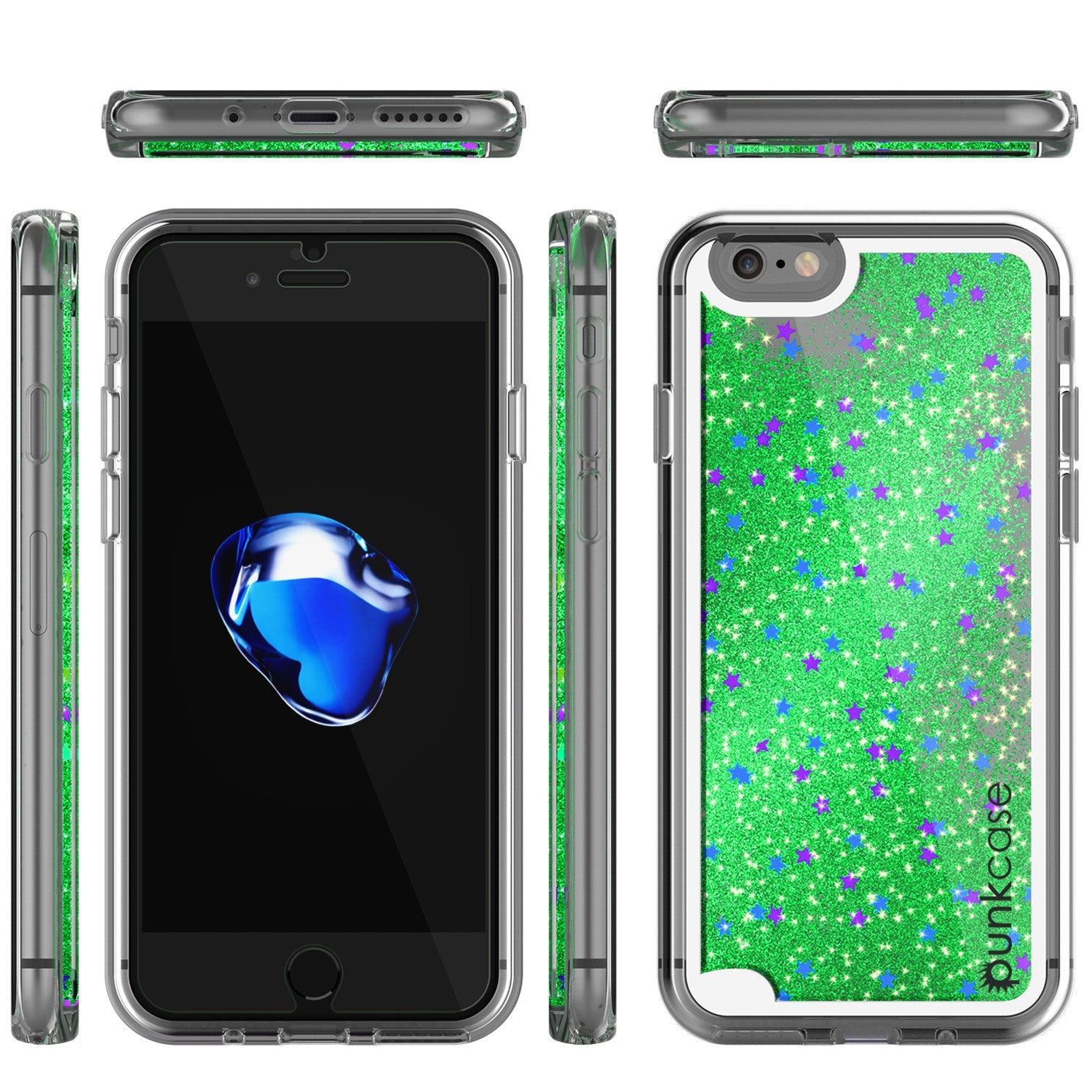 iPhone 7 Case, PunkCase LIQUID Green Series, Protective Dual Layer Floating Glitter Cover (Color in image: gold)