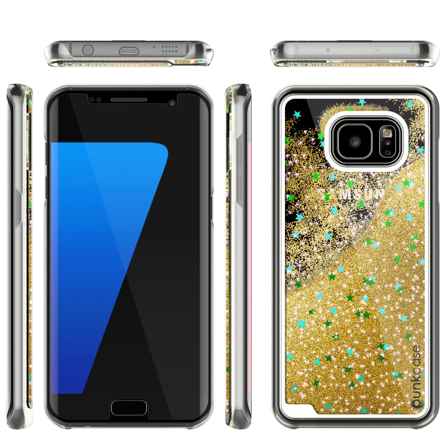 S7 Edge Case, Punkcase [Liquid GOLD Series] Protective Dual Layer Floating Glitter Cover with lots of Bling & Sparkle + PunkShield Screen Protector (Color in image: pink)