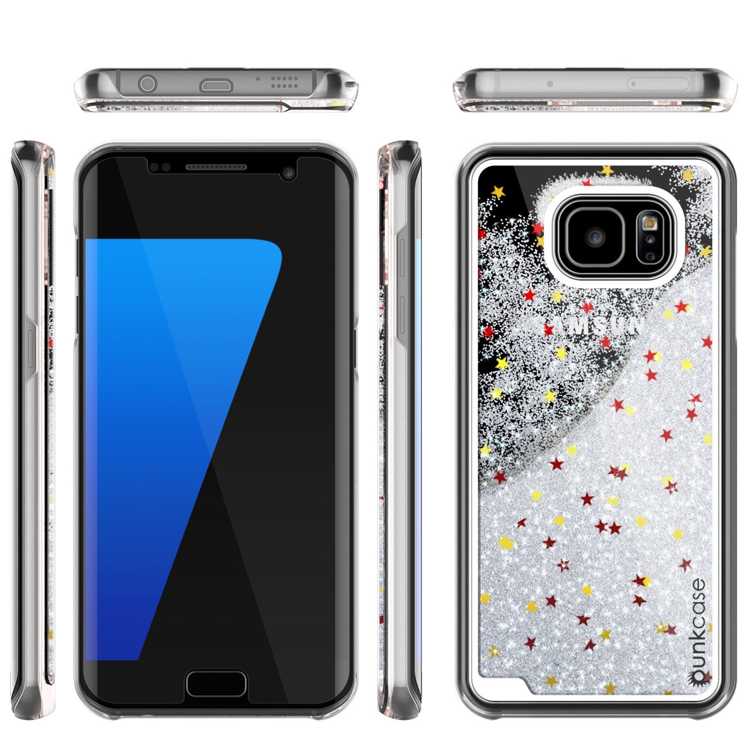 S7 Edge Case, Punkcase [Liquid Silver Series] Protective Dual Layer Floating Glitter Cover with lots of Bling & Sparkle + PunkShield Screen Protector (Color in image: pink)