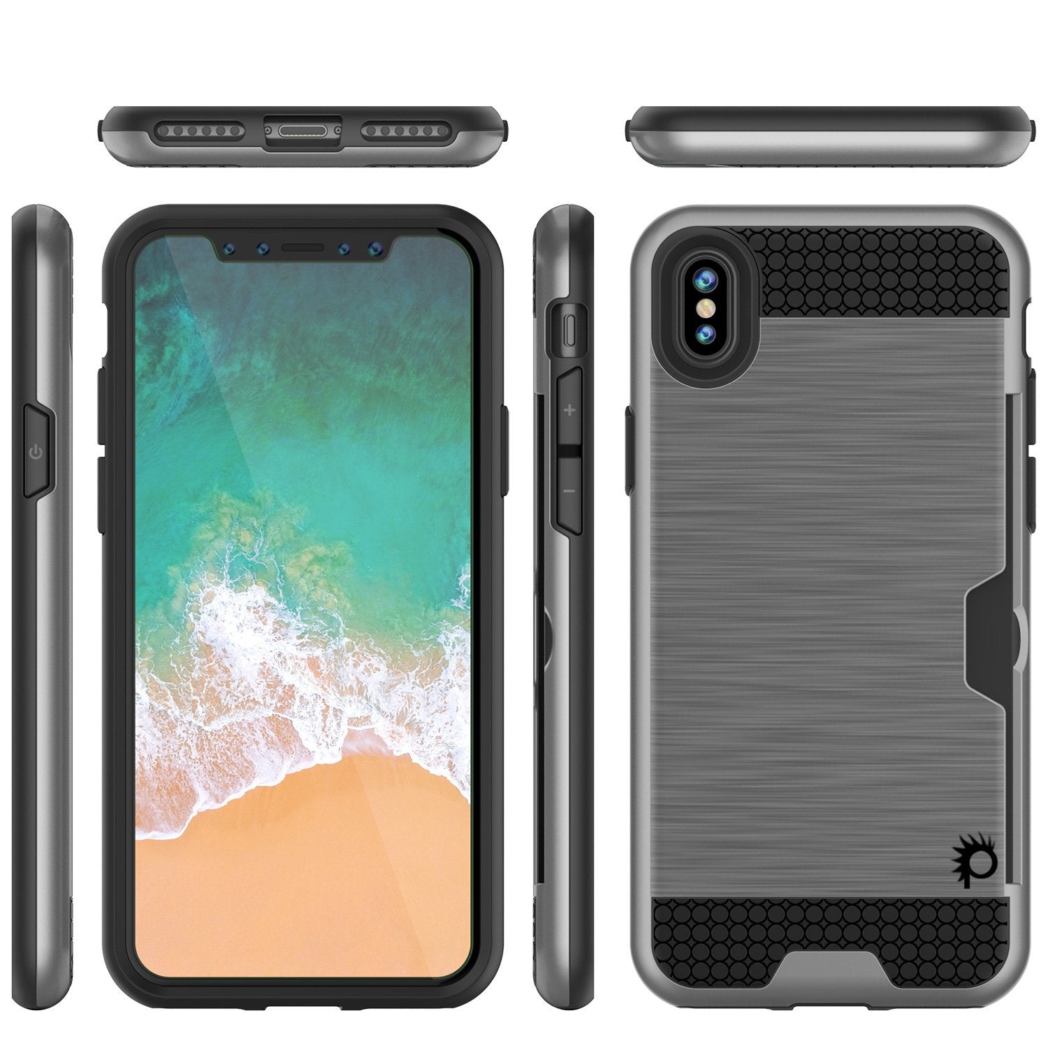 Capa para iPhone X, PUNKcase [Série SLOT] Capa Armadura de Dupla Camada Slim Fit & Protetor de Tela PUNKSHIELD de Vidro Temperado para Apple iPhone X [Prata]