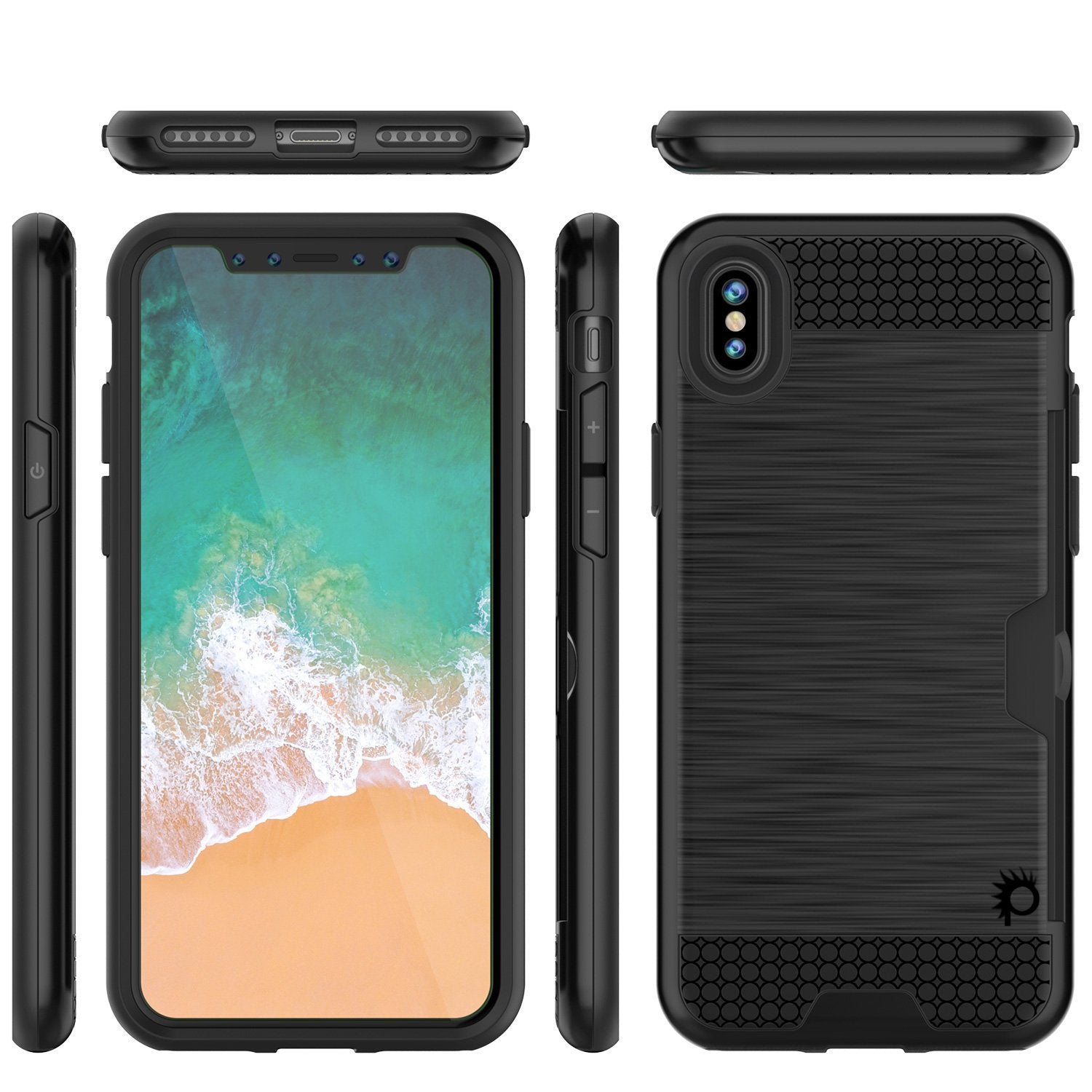 Capa para iPhone X, PUNKcase [Série SLOT] Capa de Armadura de Dupla Camada Ajuste Slim & Protetor de Tela PUNKSHIELD de Vidro Temperado para Apple iPhone X [Preto]
