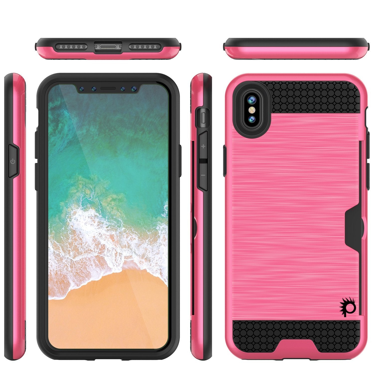 Capa para iPhone X, PUNKcase [Série SLOT] Capa de Armadura de Camada Dupla Ajuste Fino & Protetor de Tela de Vidro Temperado PUNKSHIELD para Apple iPhone X [Rosa]