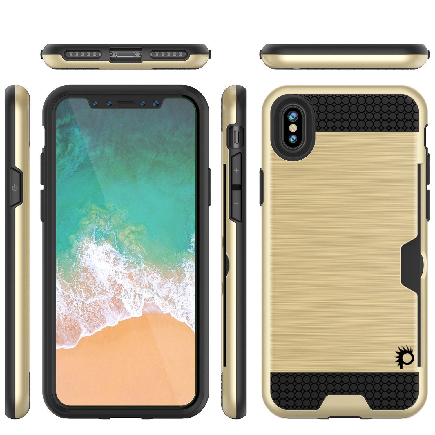 Capa para iPhone X, PUNKcase [Série SLOT] Capa de Armadura de Dupla Camada Slim Fit & Protetor de Tela de Vidro Temperado PUNKSHIELD para Apple iPhone X [Ouro]