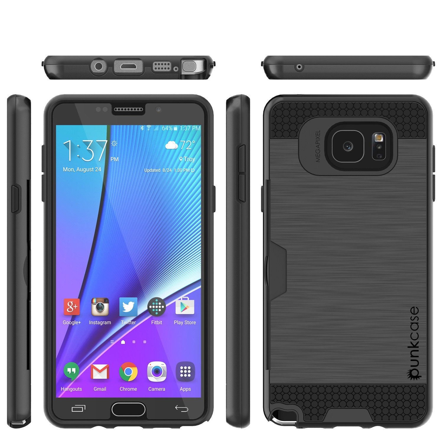 Galaxy Note 5 Case PunkCase SLOT Black Series Slim Armor Soft Cover Case w/ Tempered Glass (Color in image: Silver)