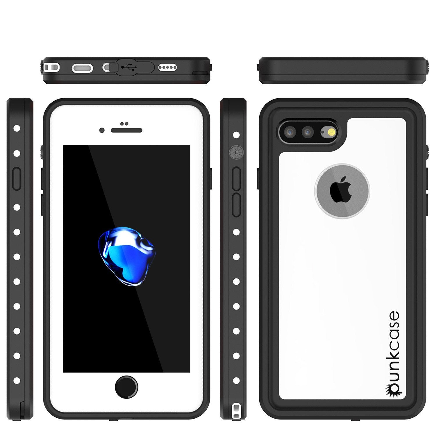 iPhone 7+ Plus Waterproof IP68 Case, Punkcase [White] [StudStar Series] [Slim Fit] [Dirtproof] (Color in image: light blue)