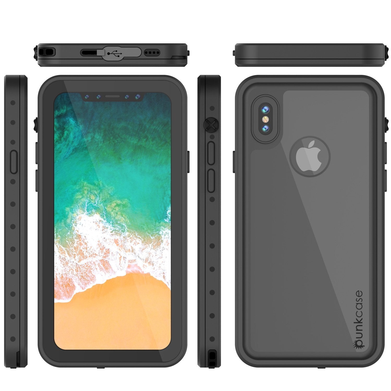 Capa à prova d'água IP68 para iPhone X, Punkcase [Preto] [Série StudStar] [Ajuste Slim] [À prova de sujeira]