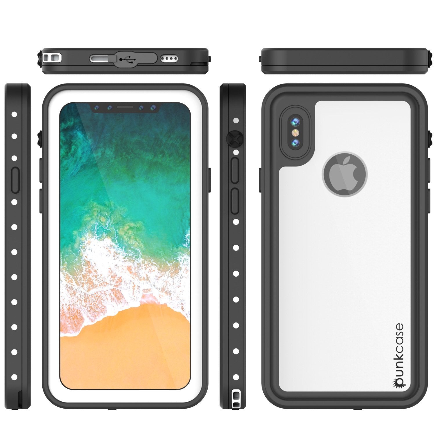 Capa à prova d'água IP68 para iPhone X, Punkcase [Branco] [Série StudStar] [Ajuste Slim] [Prova de sujeira]