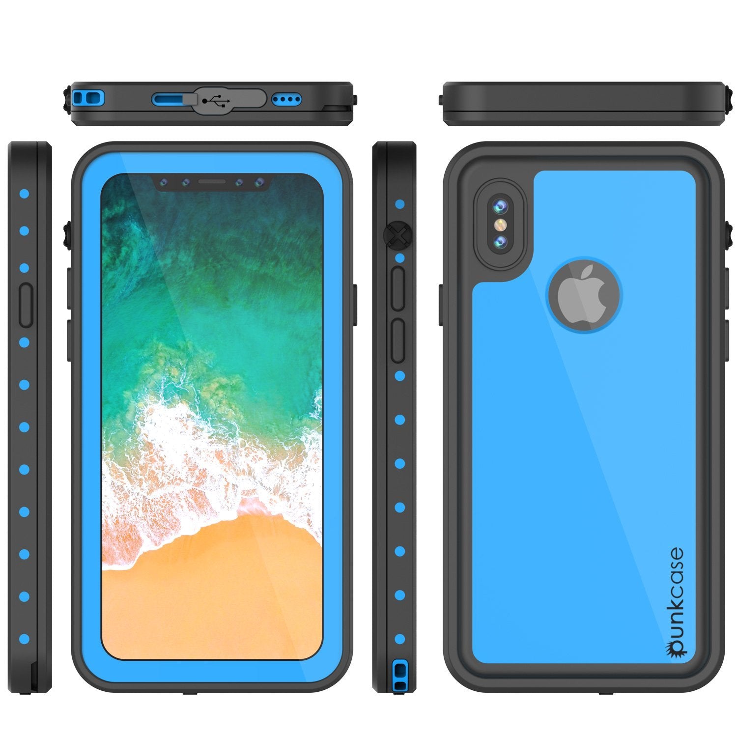 Capa à prova d'água IP68 para iPhone X, Punkcase [Azul claro] [Série StudStar] [Ajuste Fino] [Prova de sujeira]