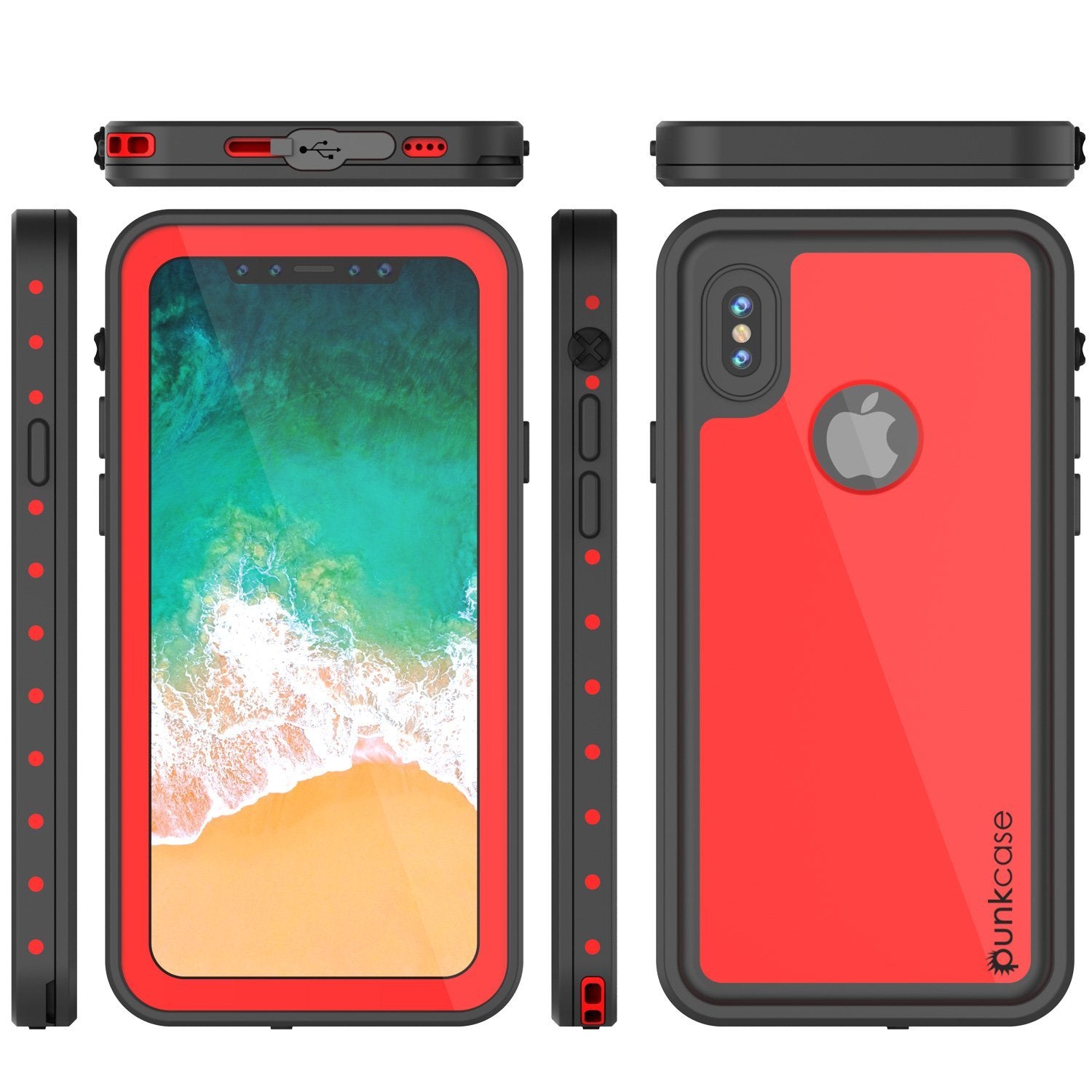 Capa à prova d'água IP68 para iPhone X, Punkcase [Vermelha] [Série StudStar] [Ajuste Slim] [Prova de sujeira]