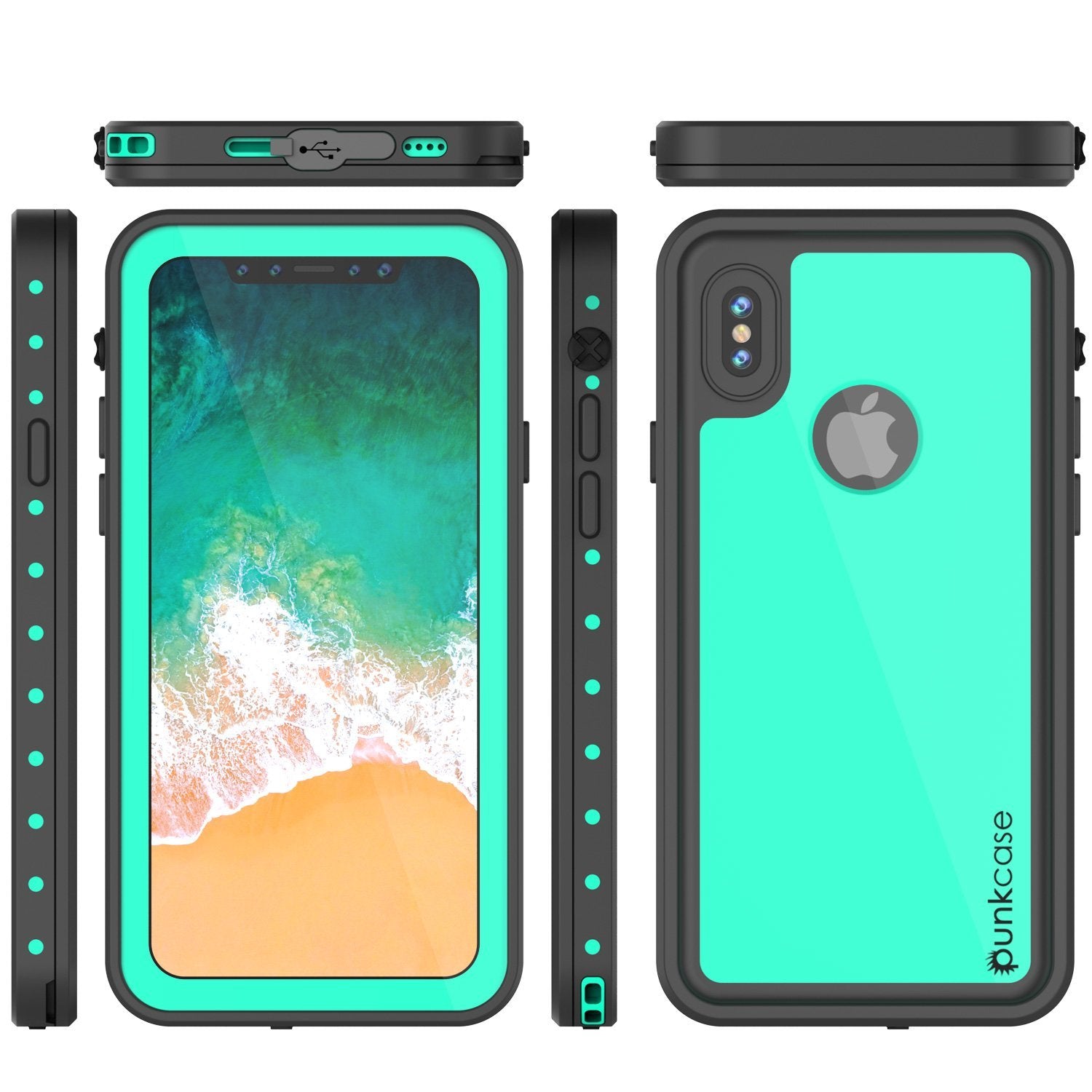 Capa à prova d'água IP68 para iPhone X, Punkcase [Teal] [Série StudStar] [Ajuste Slim] [À Prova de Sujeira]