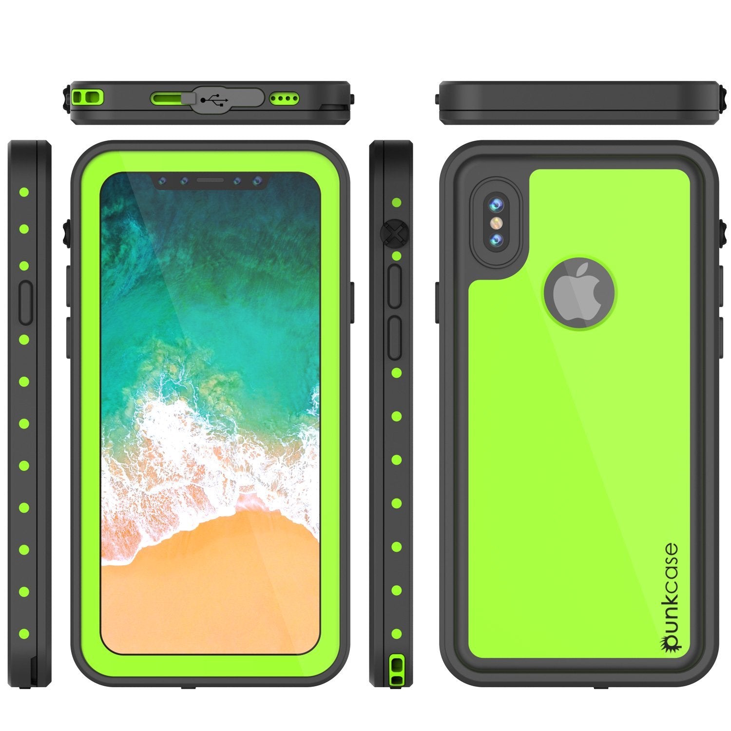 Capa à prova d'água IP68 para iPhone X, Punkcase [Verde Claro] [Série StudStar] [Ajuste Slim] [À prova de sujeira]