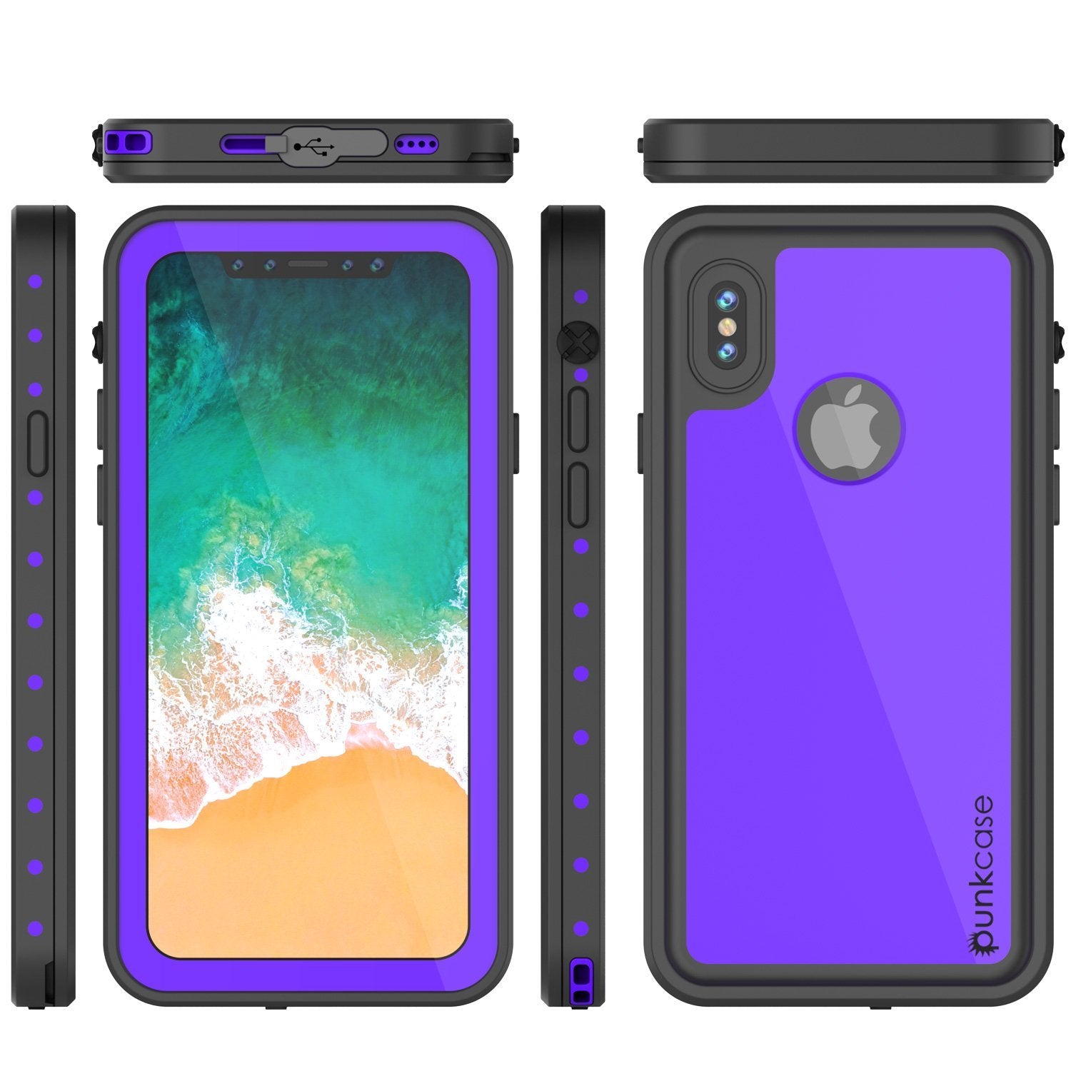 Capa resistente à água iPhone X IP68, Punkcase [Roxa] [Série StudStar] [Ajuste perfeito] [Prova de sujeira]