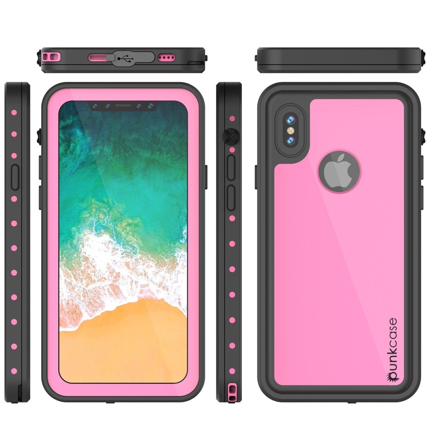 Capa à prova d'água para iPhone X IP68, Punkcase [Cor-de-rosa] [Série StudStar] [Ajuste Slim] [À prova de sujeira]