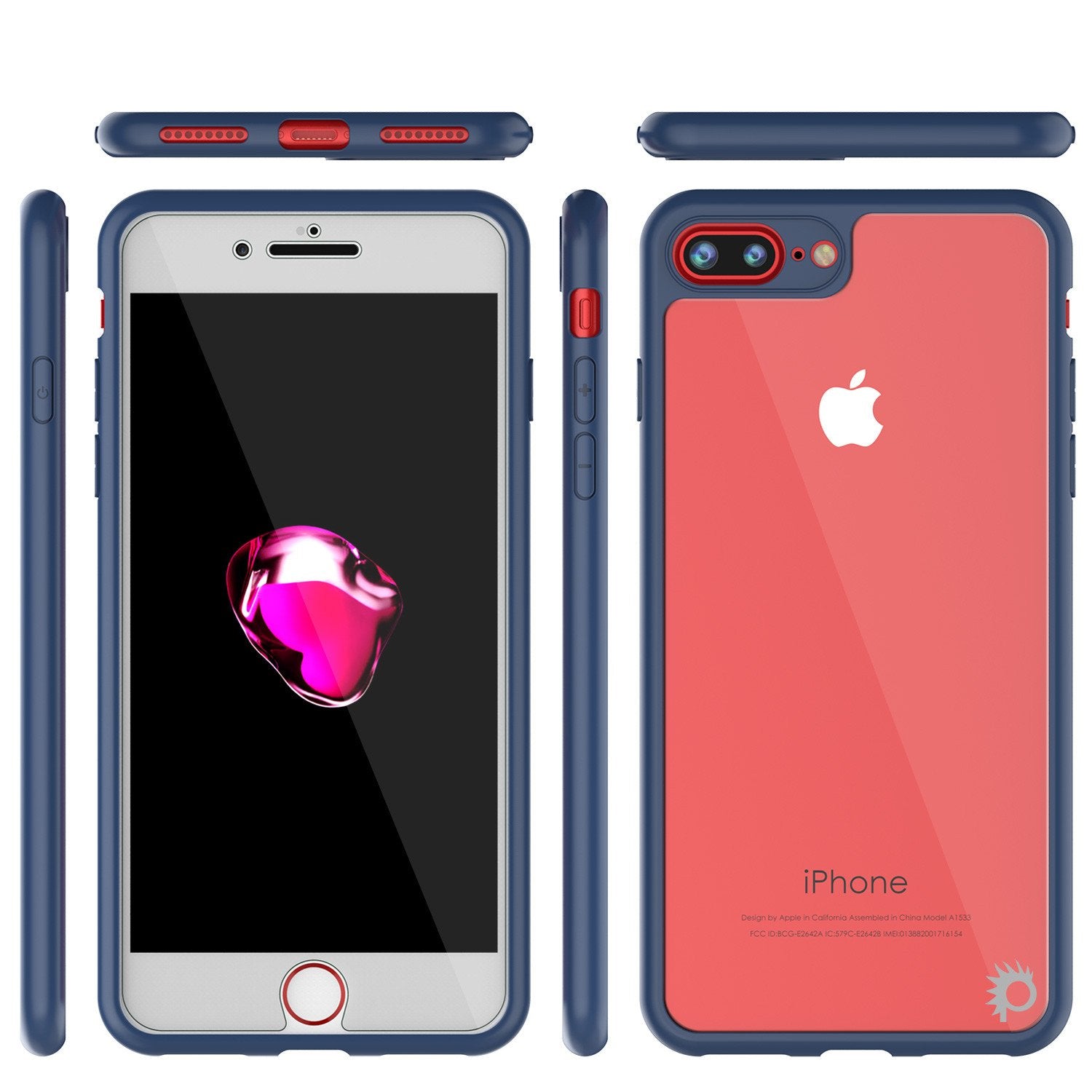 iPhone 8+ Plus Case [MASK Series] [NAVY] Full Body Hybrid Dual Layer TPU Cover W/ protective Tempered Glass Screen Protector (Color in image: pink)