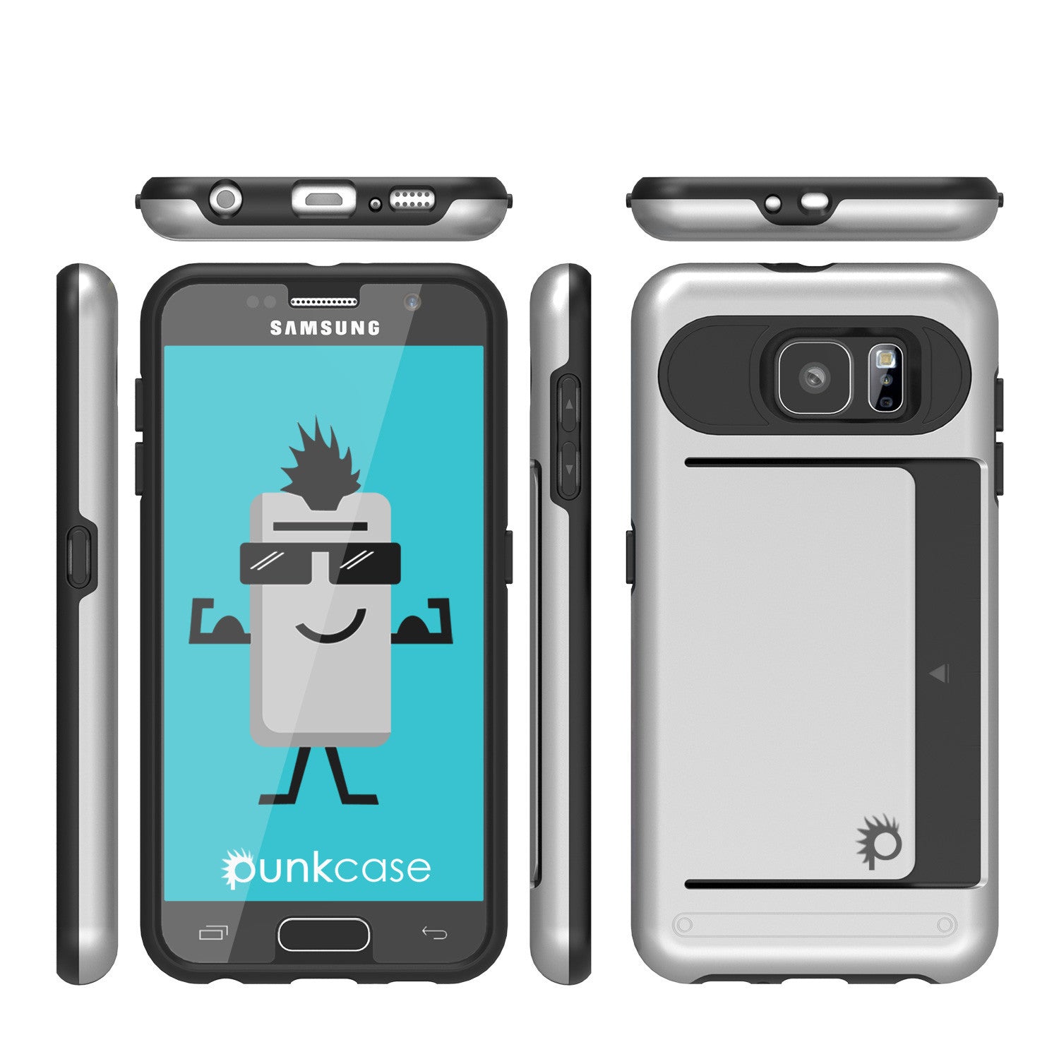 Galaxy S6 EDGE Case PunkCase CLUTCH Silver Series Slim Armor Soft Cover Case w/ Screen Protector (Color in image: Black)