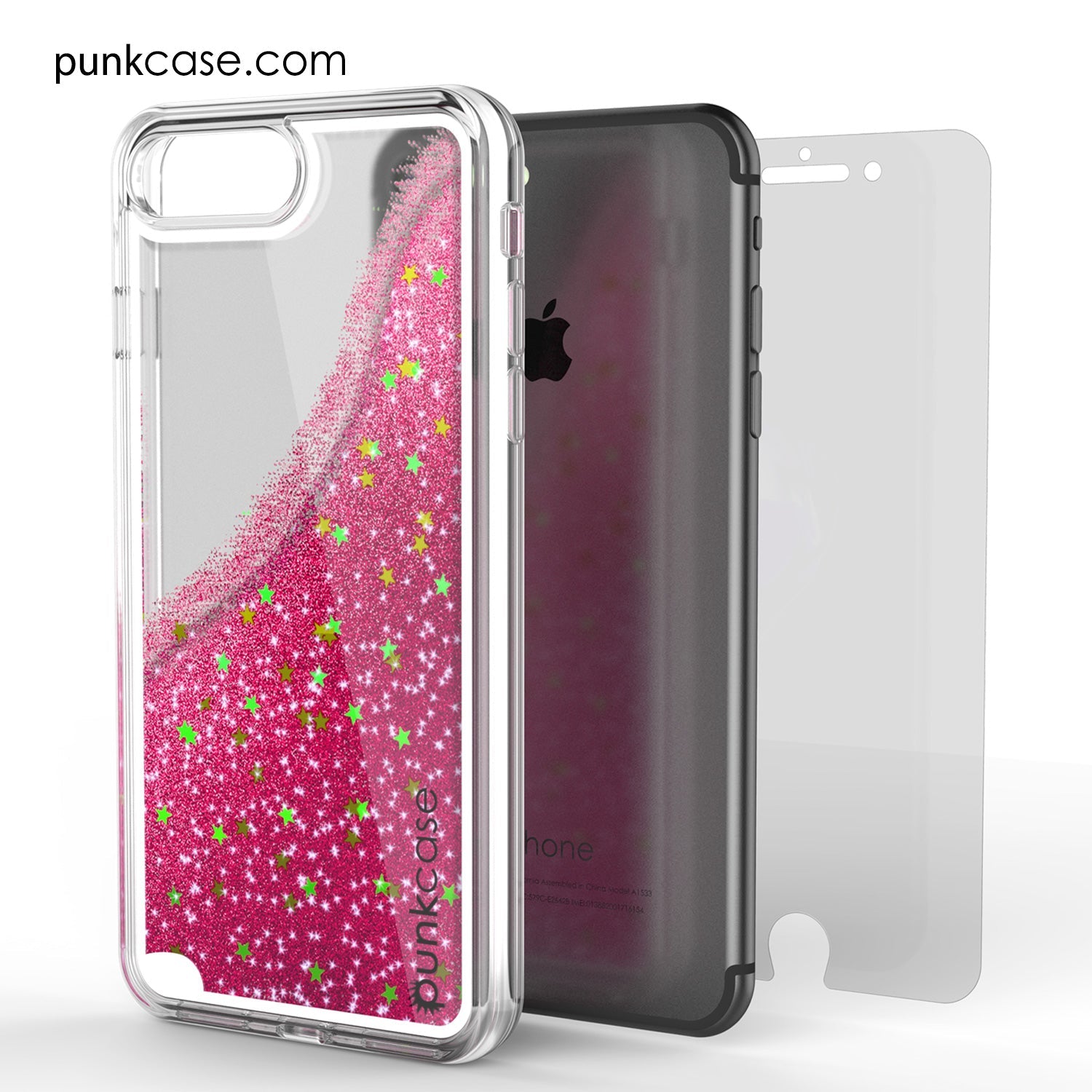 Capa do iPhone 7 Plus, Série Pink LIQUID da PunkCase, Capa Protetora de Camada Dupla com Glitter Flutuante.