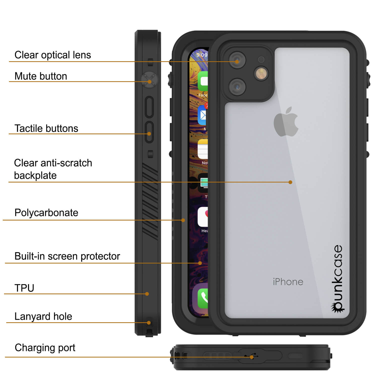 Capa à Prova de Água iPhone 11, Punkcase [Série Extrema] Capa de Armadura com Protetor de Tela Integrado [Preto]