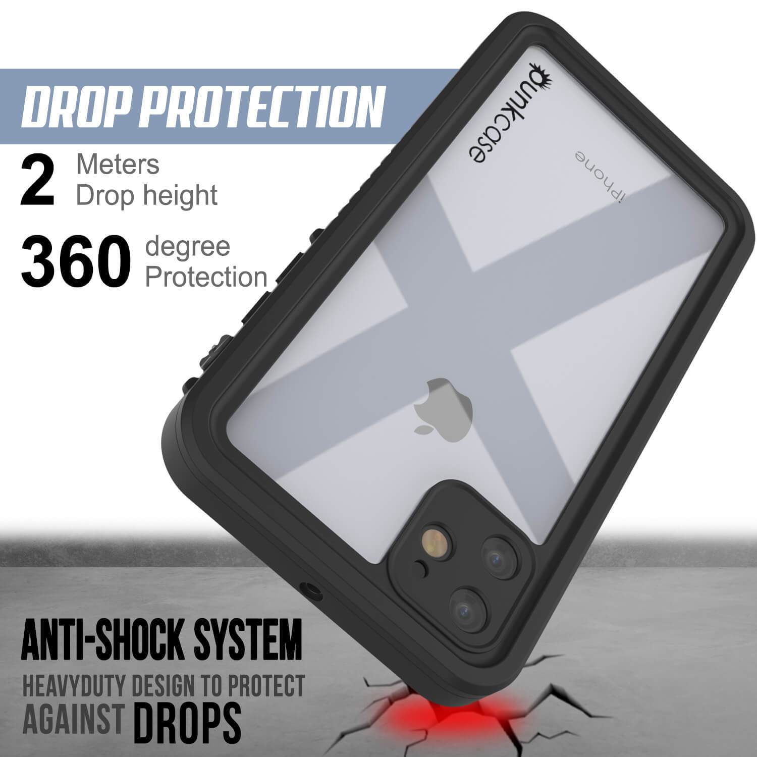 Capa à prova d'água para iPhone 12, Punkcase [Série Extrema] Capa de Armadura com Protetor de Tela Embutido [Preto]
