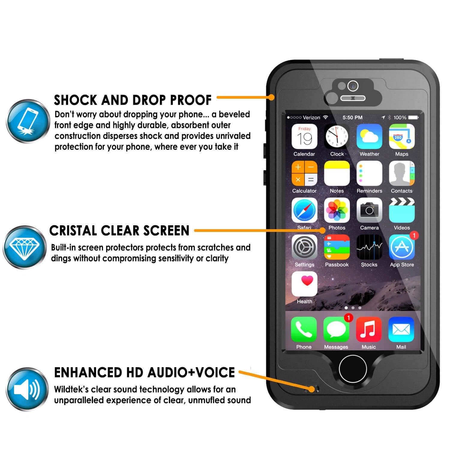 Capa à Prova d'Água para iPhone 5S/5, Case PunkCase StudStar Preto à Prova d'Água/Choque/Sujeira | Garantia Vitalícia