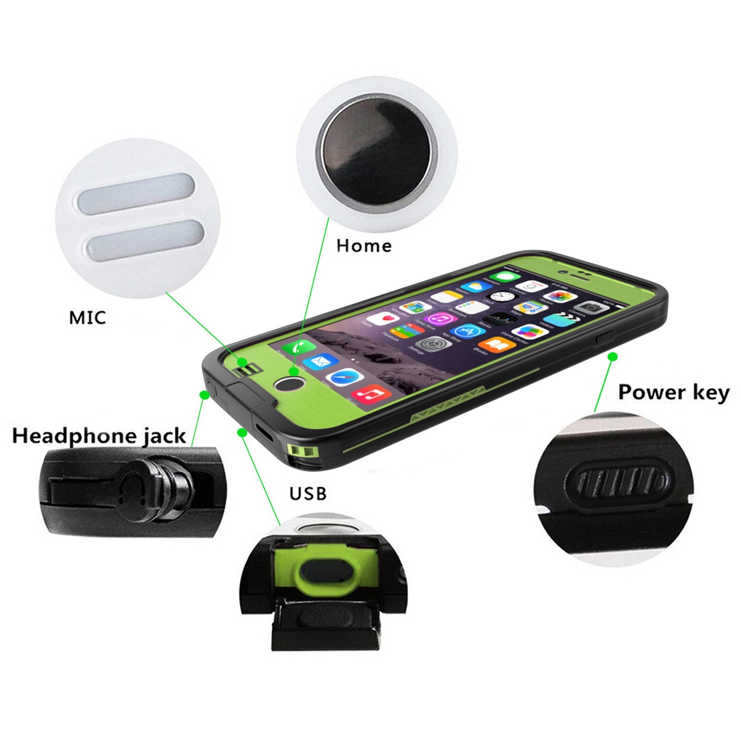 iPhone 6S+/6+ Plus Waterproof Case, Punkcase SpikeStar Light GreenThin Fit 6.6ft Underwater IP68 (Color in image: pink)