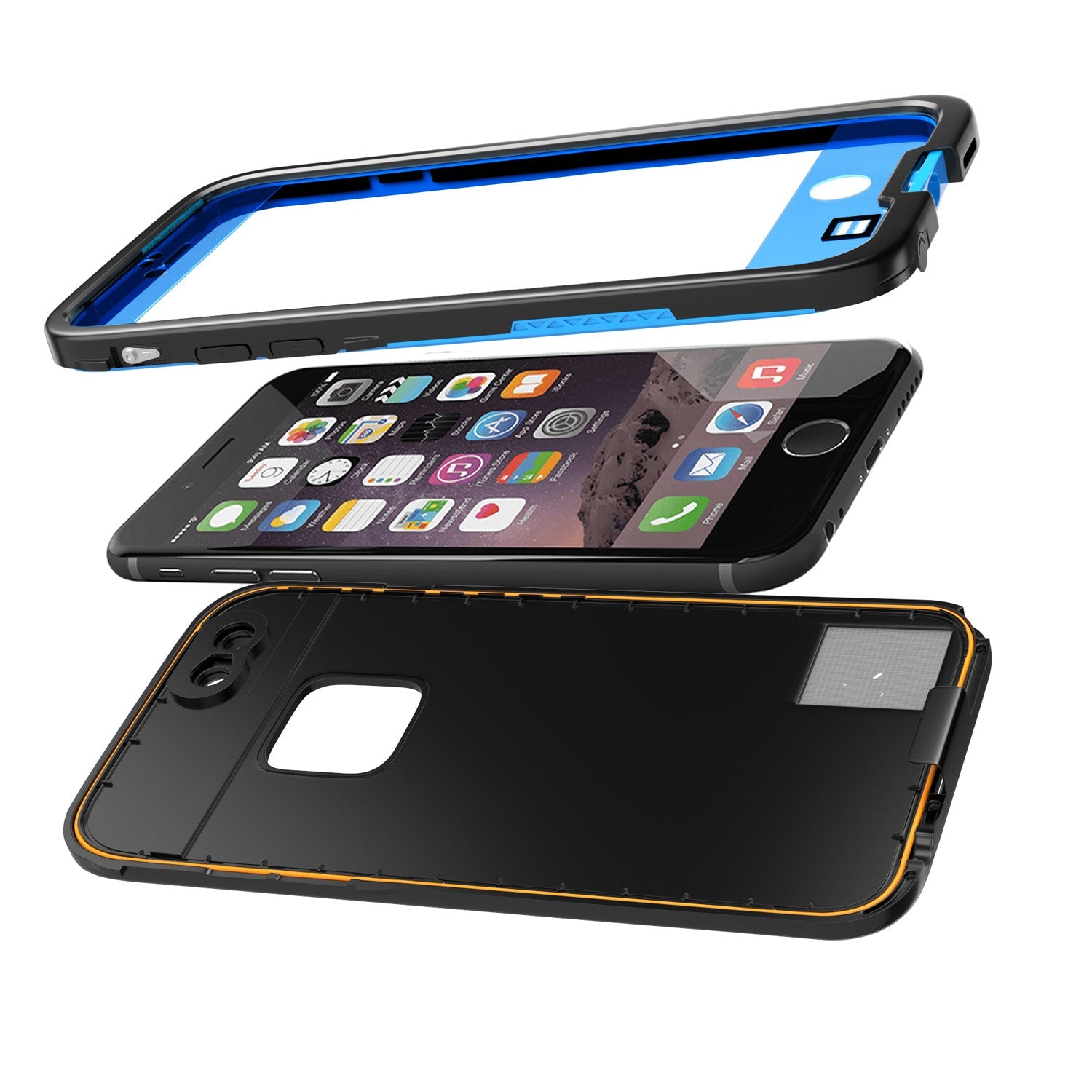 iPhone 6S+/6+ Plus Waterproof Case, Punkcase SpikeStar Light Blue | Thin Fit 6.6ft Underwater IP68 (Color in image: black)
