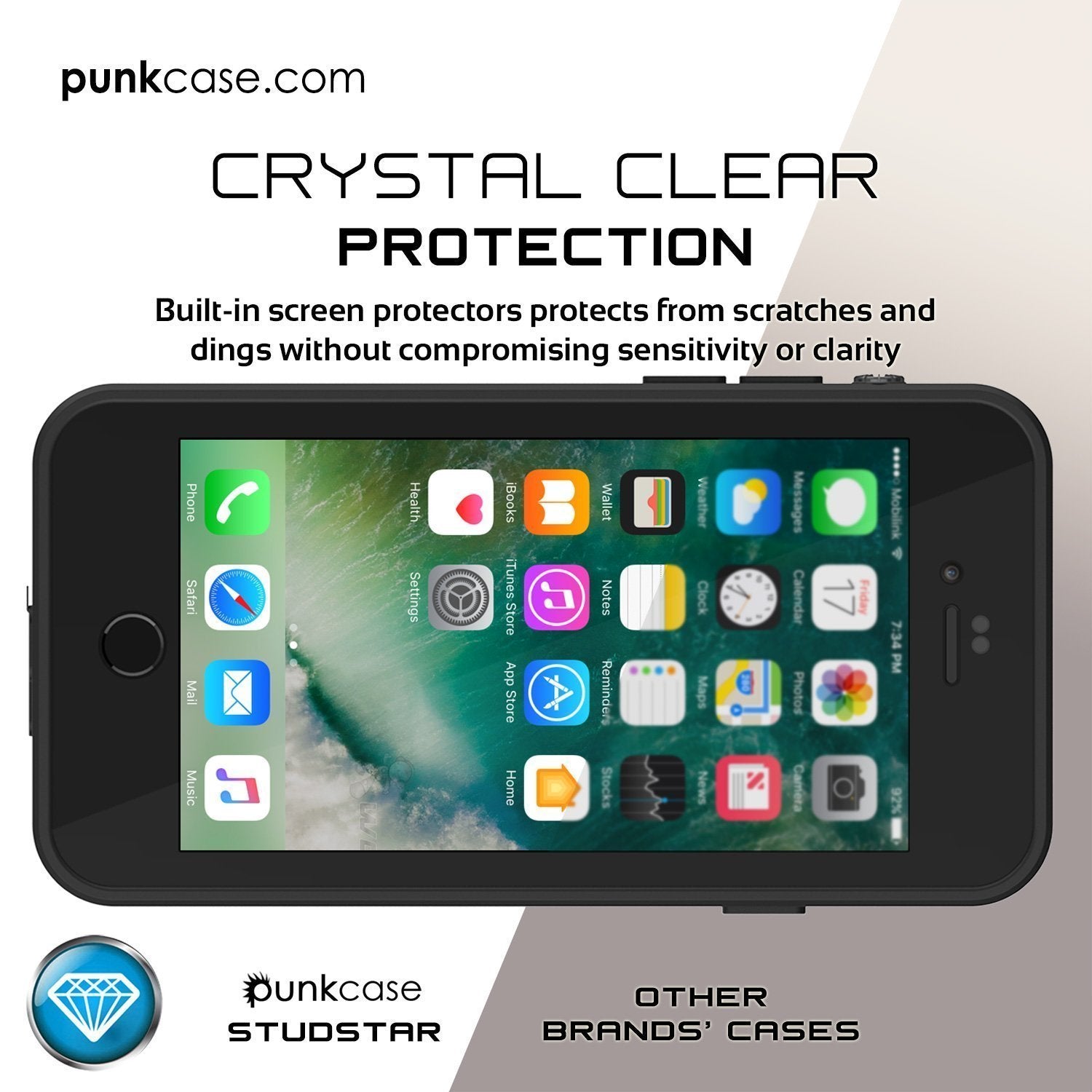 iPhone SE (4.7") Waterproof Case, Punkcase [Clear] [StudStar Series] [Slim Fit] [IP68 Certified][Dirtproof] [Snowproof] (Color in image: light green)