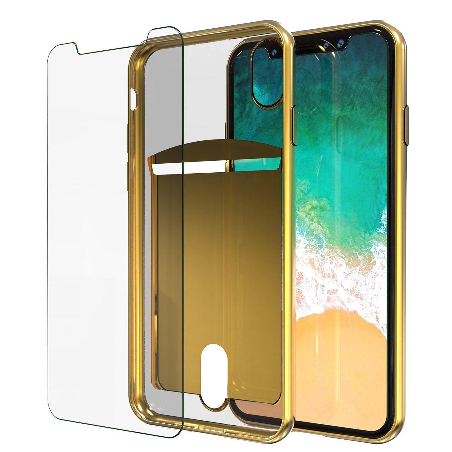 Capa para iPhone X, PUNKcase [Série LUCID] Design Fino e Protetor de Dupla Camada com Capa de Armadura à Prova de Riscos e Protetor de Tela PUNKSHIELD [OURO]