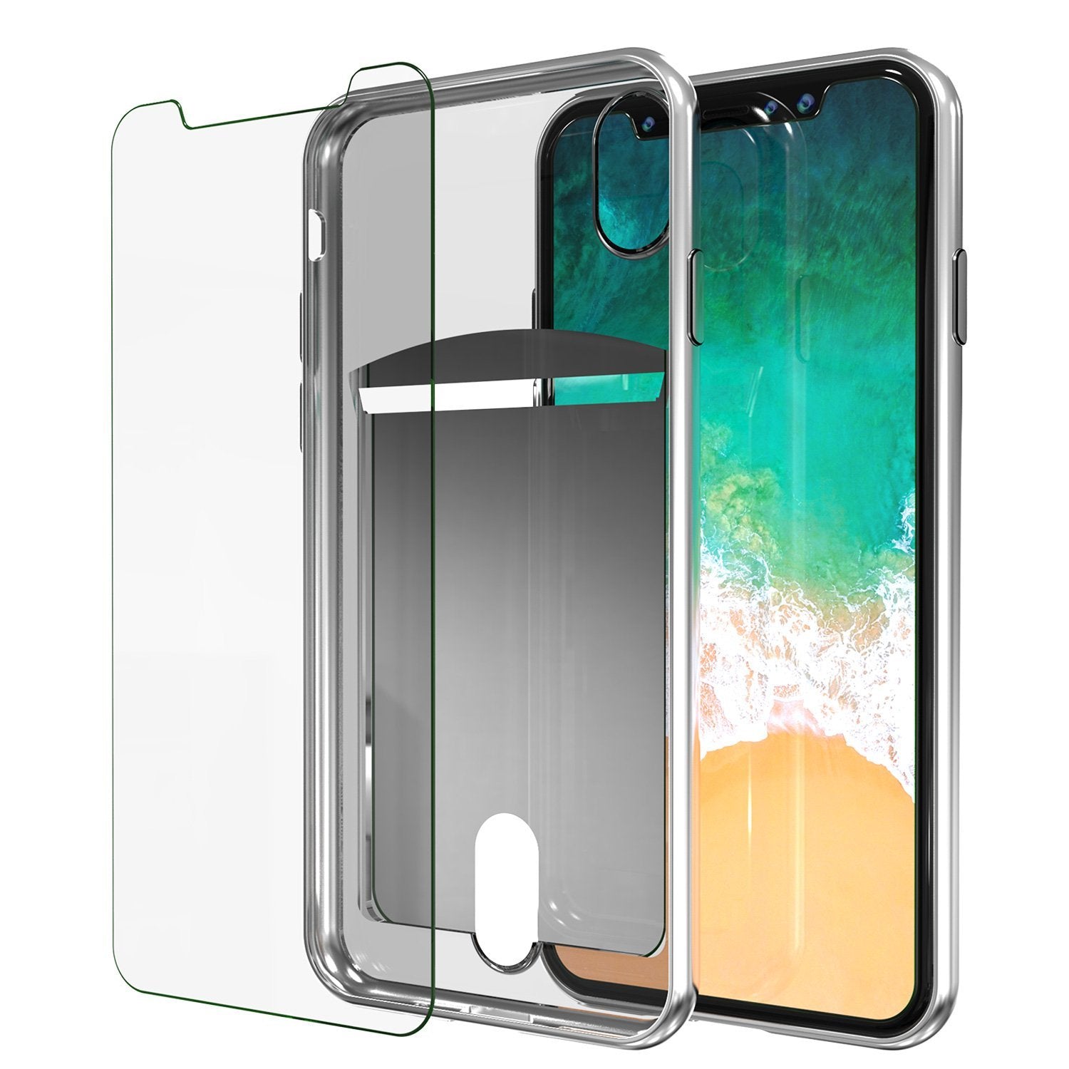 Capa para iPhone X, PUNKcase [Série LÚCID] Capa protetora de dupla camada Slim Fit com Protetor de Tela PUNKSHIELD Resistente a Riscos [PRATEADO]