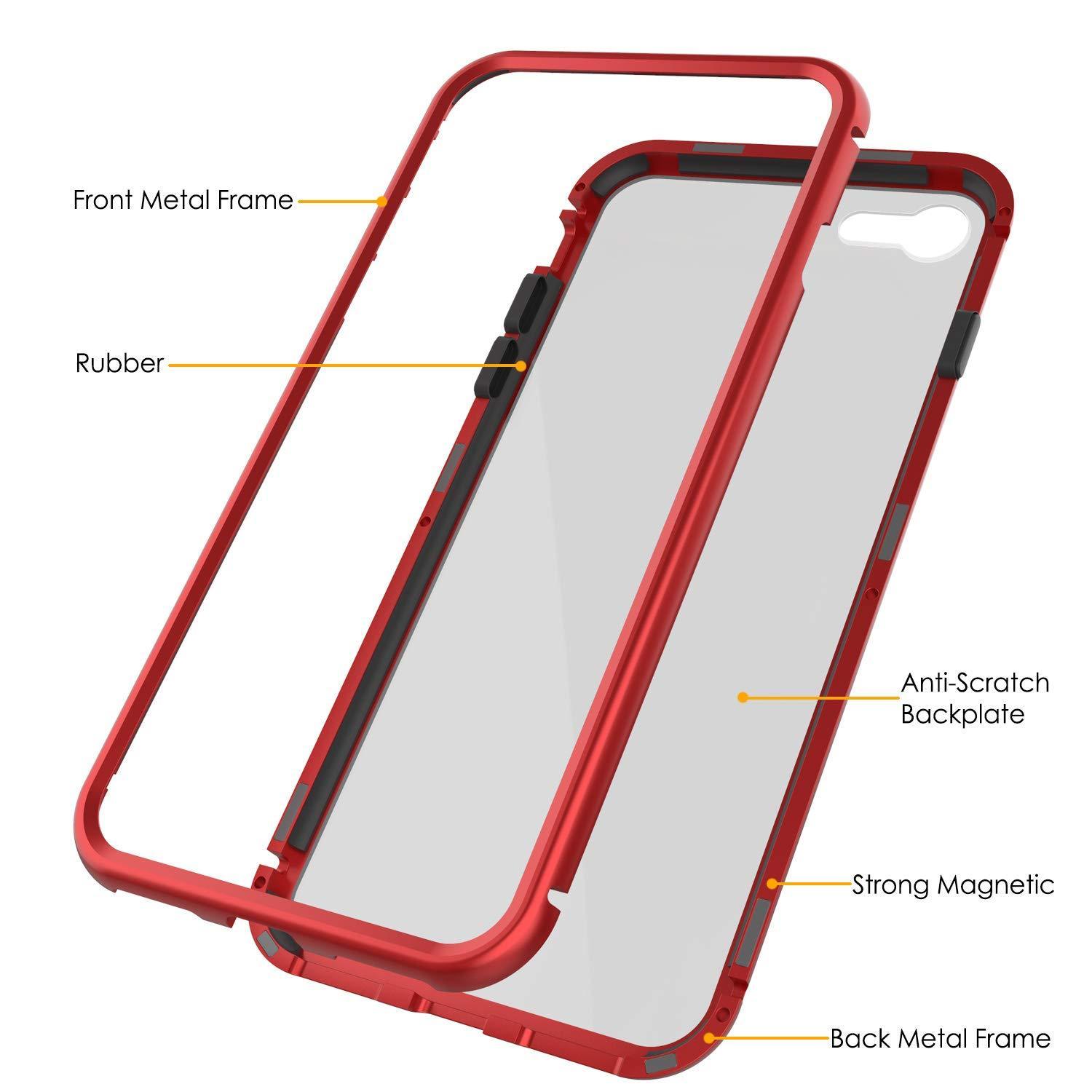 Capinha para iPhone 8, Punkcase Magnetix 2.0 de TPU protetora, com protetor de tela de vidro temperado [Vermelho]
