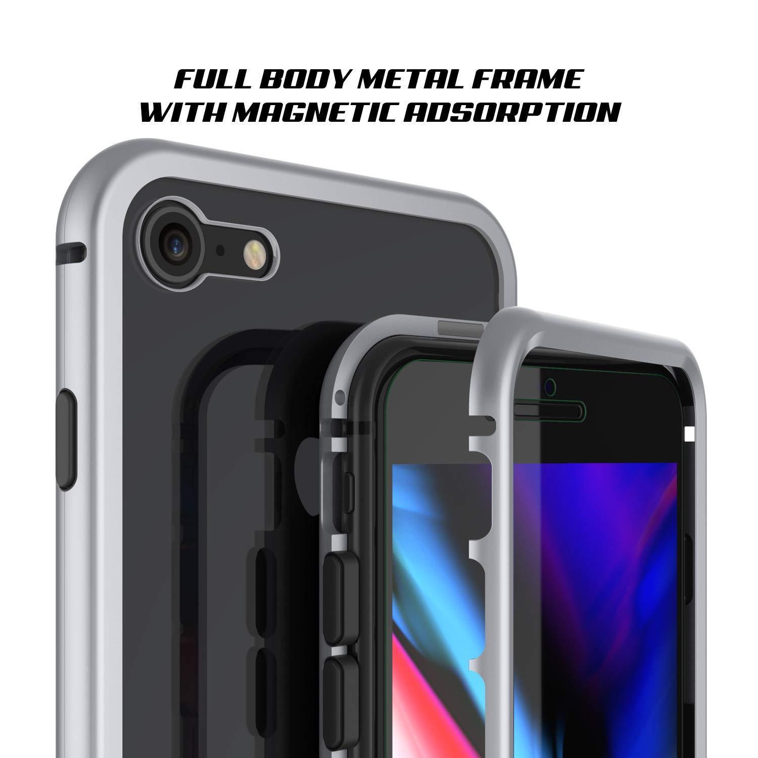 Capinha para iPhone 7, Punkcase Magnetix 2.0 de TPU protetora, com protetor de tela de vidro temperado [Prata]