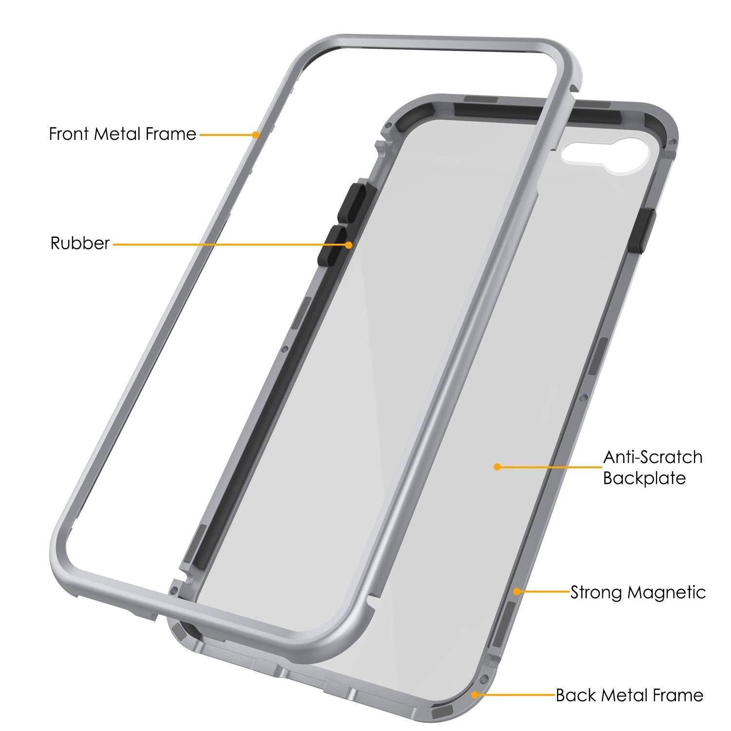 Capinha para iPhone 8, Punkcase Magnetix 2.0 de TPU protetora, com protetor de tela de vidro temperado [Prata]