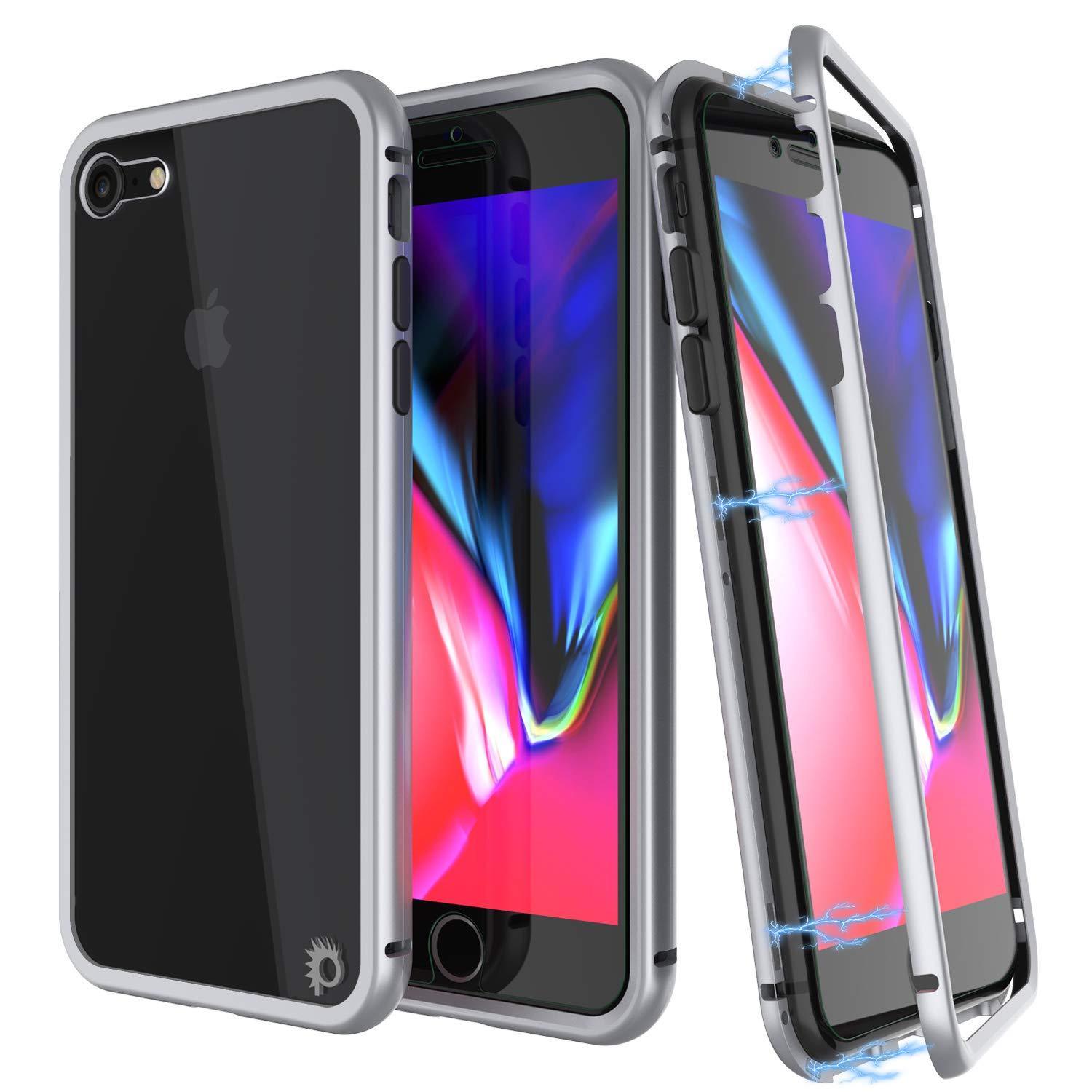 Capinha para iPhone 8, Punkcase Magnetix 2.0 de TPU protetora, com protetor de tela de vidro temperado [Prata]