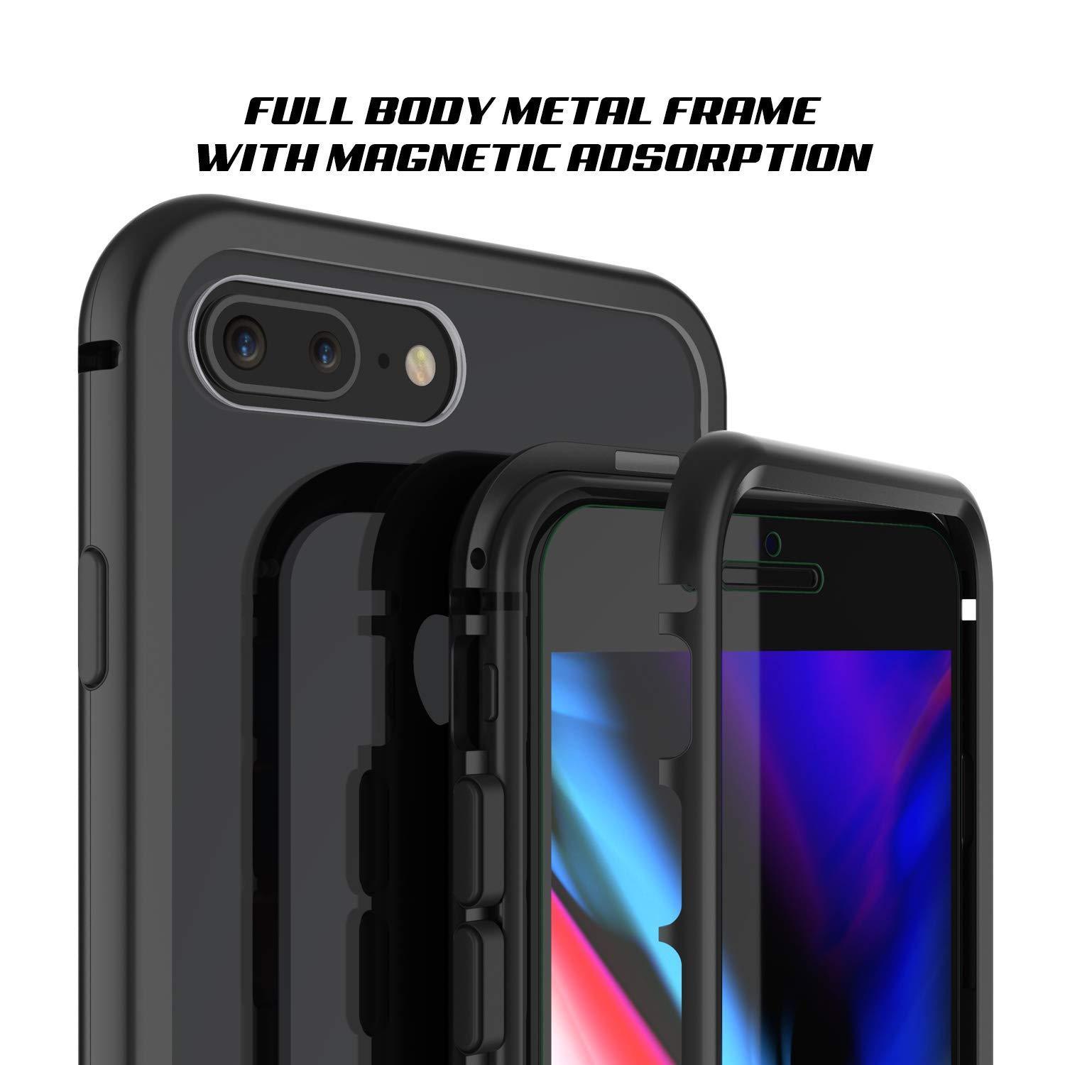 Capinha para iPhone 7+ Plus, Punkcase Magnetix 2.0 de TPU protetora, com protetor de tela de vidro temperado [Preto]