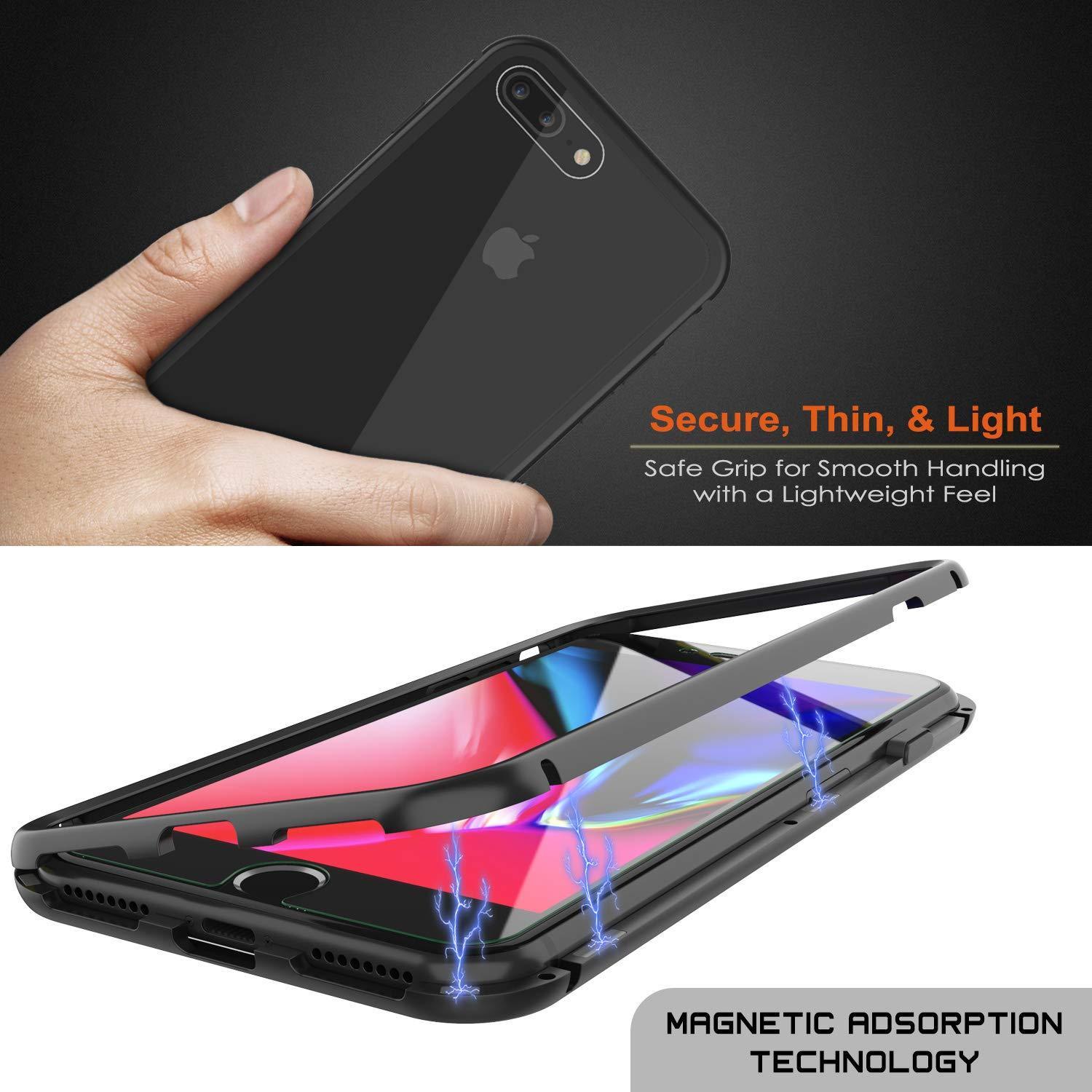 Capinha para iPhone 7+ Plus, Punkcase Magnetix 2.0 de TPU protetora, com protetor de tela de vidro temperado [Preto]