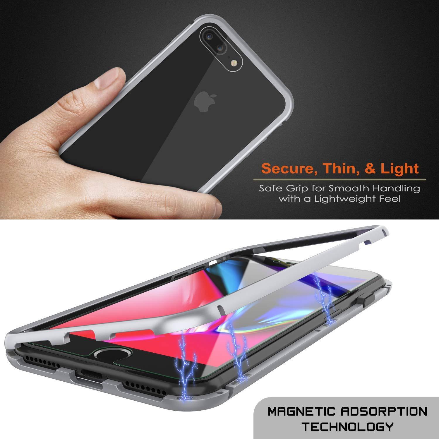 Capinha para iPhone 7+ Plus, Punkcase Magnetix 2.0 de TPU protetora, com protetor de tela de vidro temperado [Prata]