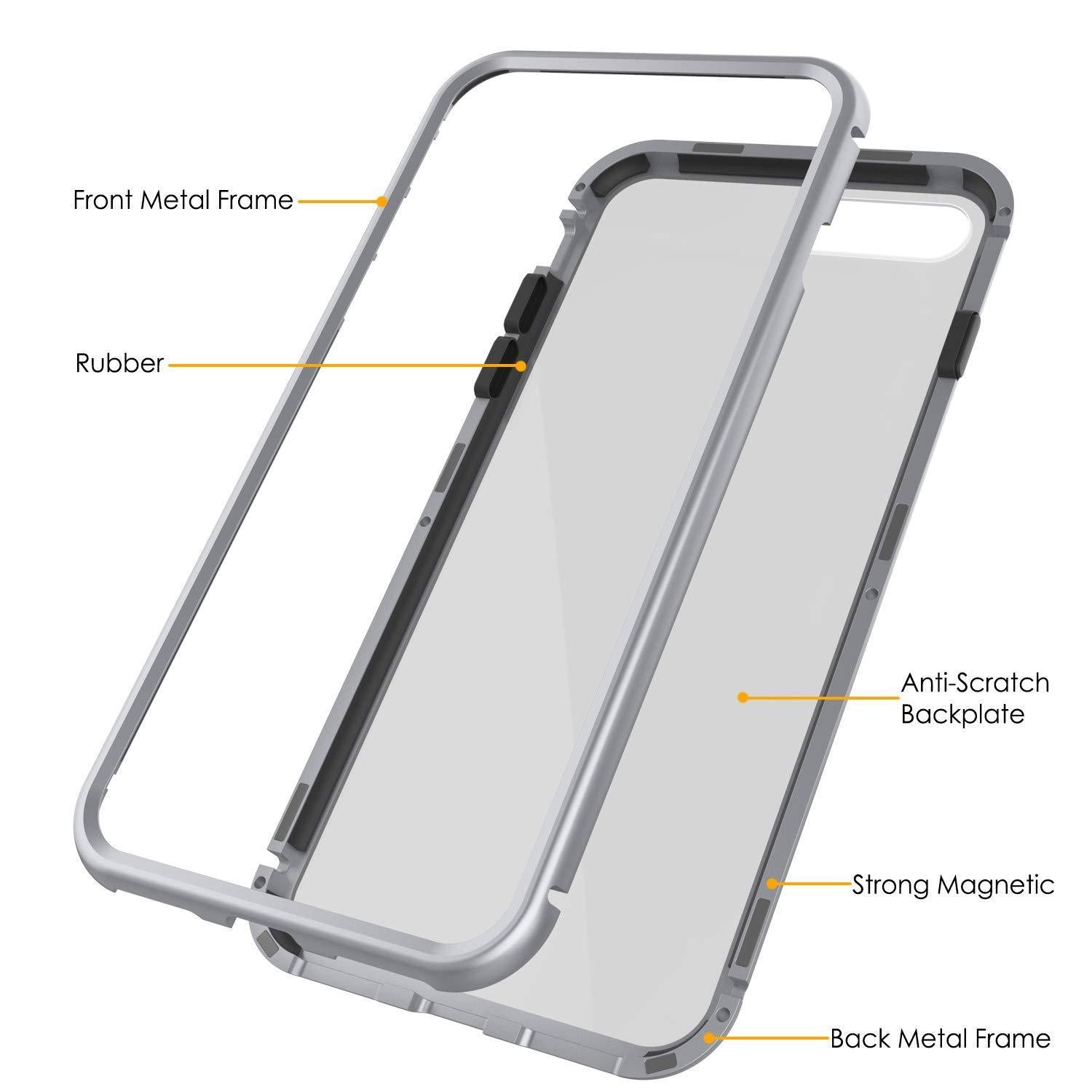 Capinha para iPhone 7+ Plus, Punkcase Magnetix 2.0 de TPU protetora, com protetor de tela de vidro temperado [Prata]