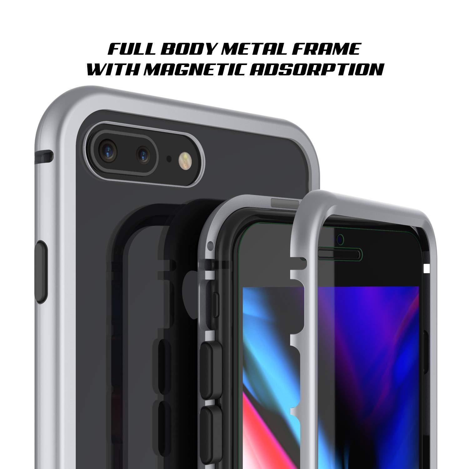 Capinha para iPhone 8+ Plus, Punkcase Magnetix 2.0 de TPU protetora, com protetor de tela de vidro temperado [Prata]