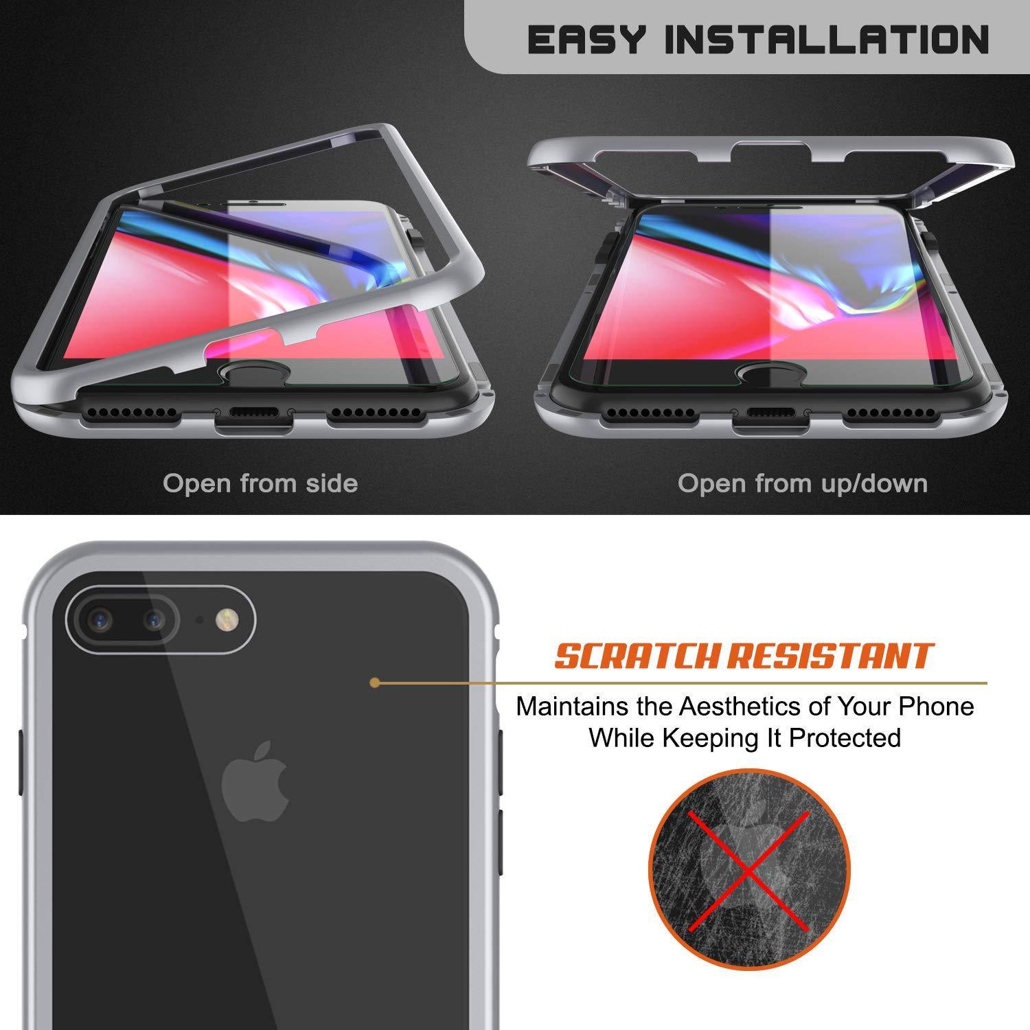 Capinha para iPhone 7+ Plus, Punkcase Magnetix 2.0 de TPU protetora, com protetor de tela de vidro temperado [Prata]