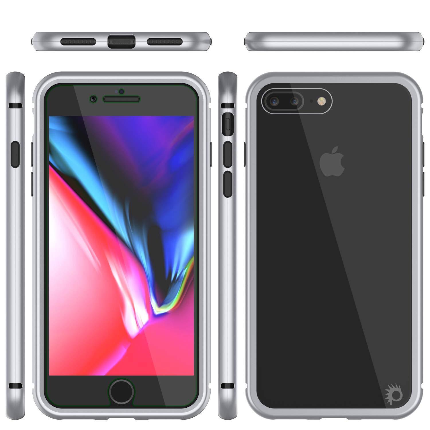 Capinha para iPhone 8+ Plus, Punkcase Magnetix 2.0 de TPU protetora, com protetor de tela de vidro temperado [Prata]