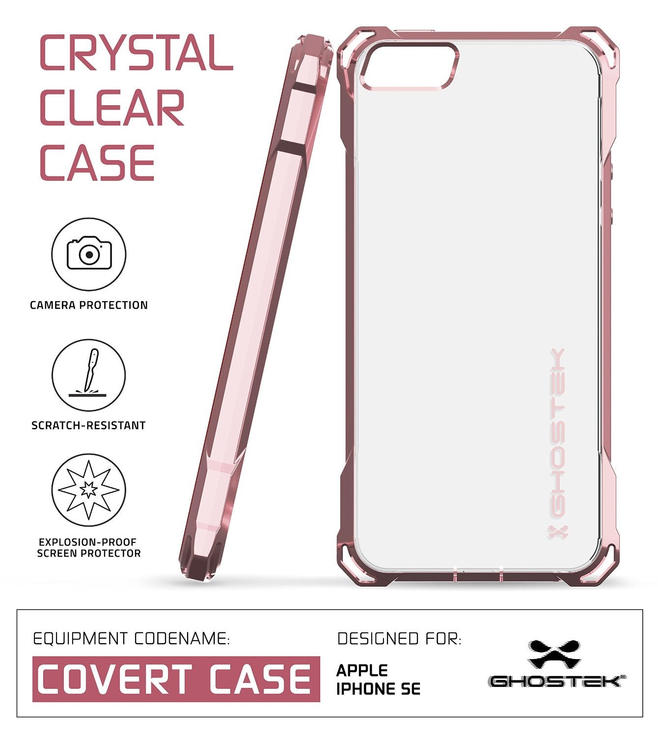 iPhone SE Case, Ghostek® Covert Pink, Premium Impact Protective Armor | Lifetime Warranty Exchange (Color in image: gold)