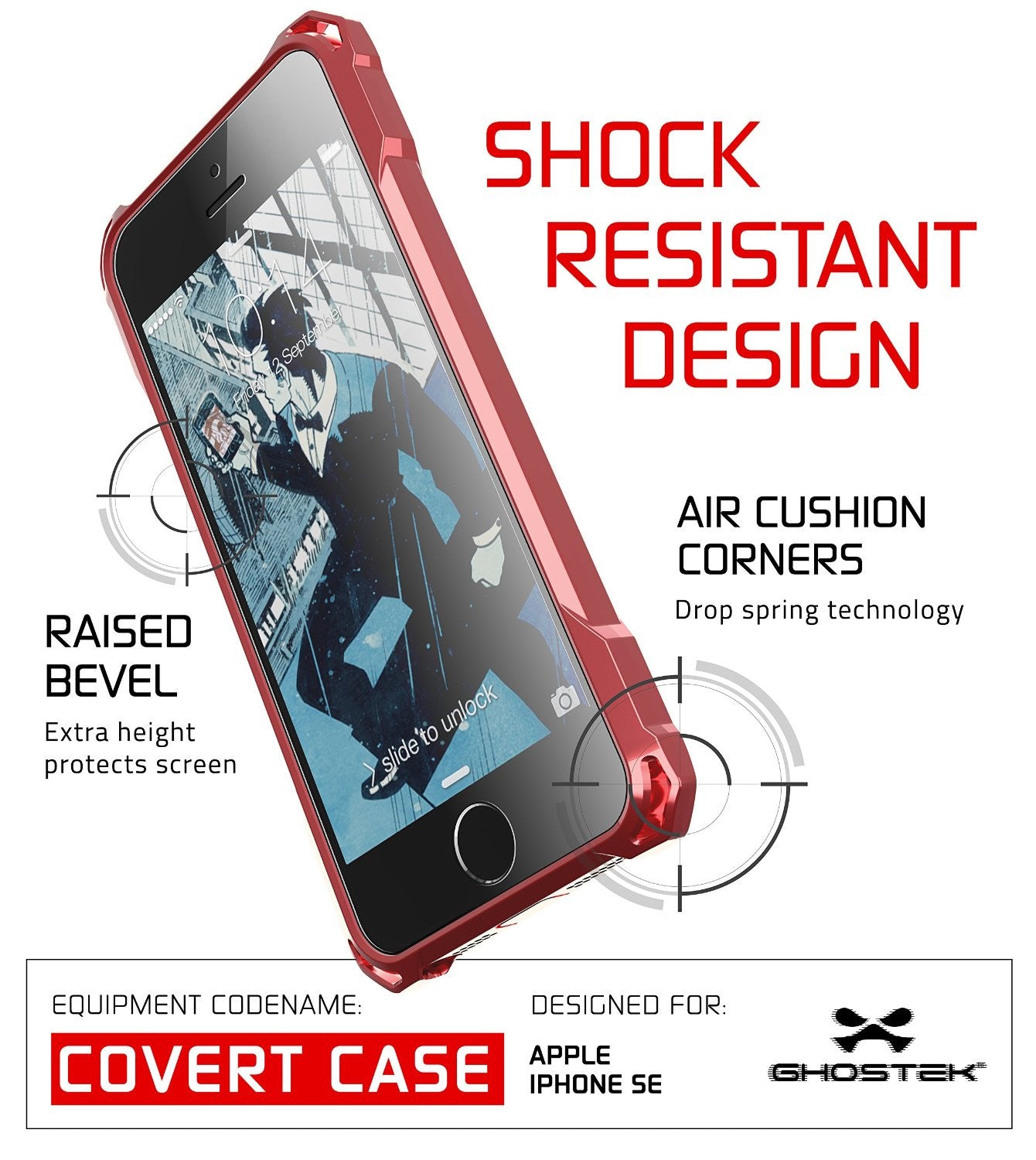 iPhone SE Case, Ghostek® Covert Red, Premium Impact Protective Armor | Lifetime Warranty Exchange (Color in image: gold)