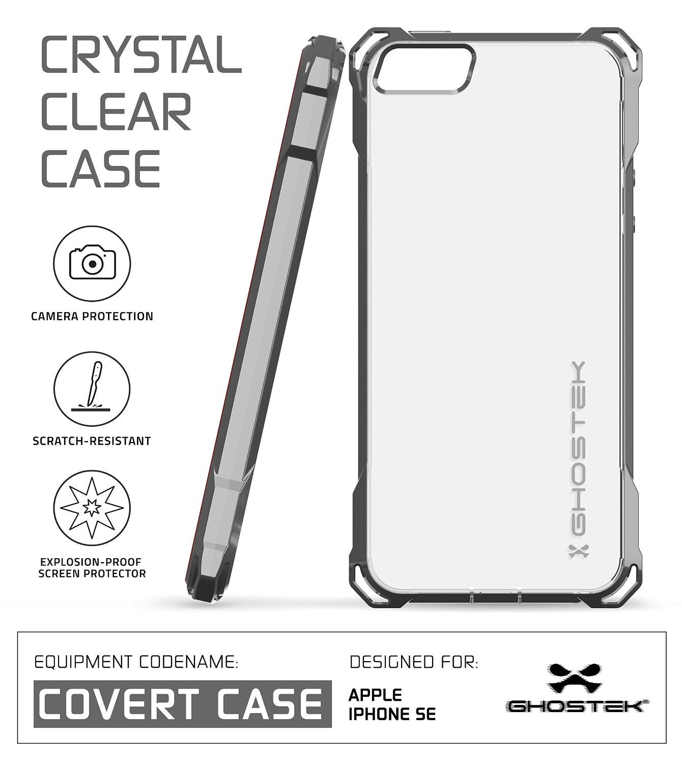iPhone SE Case, Ghostek® Covert Space Grey, Premium Impact Protective | Lifetime Warranty Exchange (Color in image: clear)