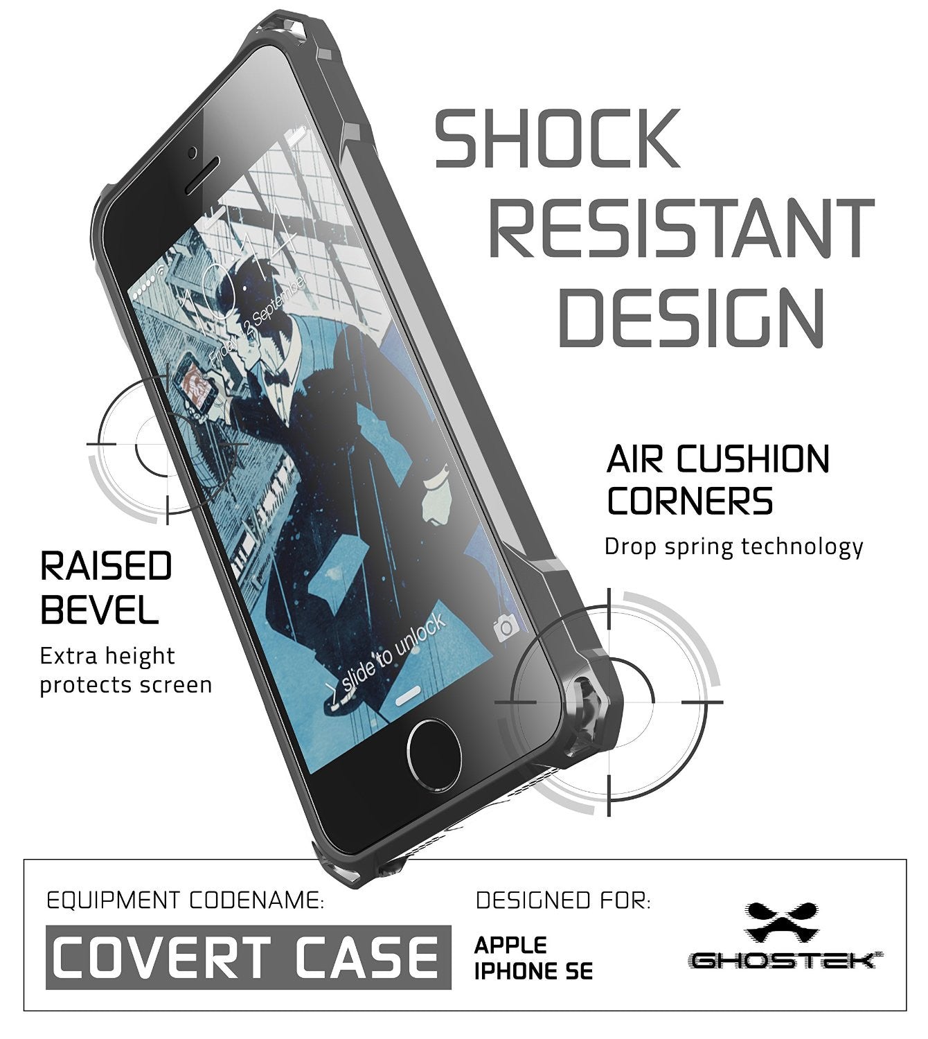 iPhone SE Case, Ghostek® Covert Space Grey, Premium Impact Protective | Lifetime Warranty Exchange (Color in image: red)