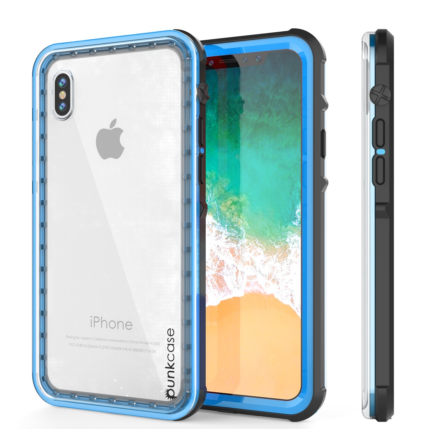 Capa para iPhone X, PUNKCase [SÉRIE DE CRISTAL] Capa Protetora Certificada IP68 com Protetor de Tela Integrado [AZUL CLARO]