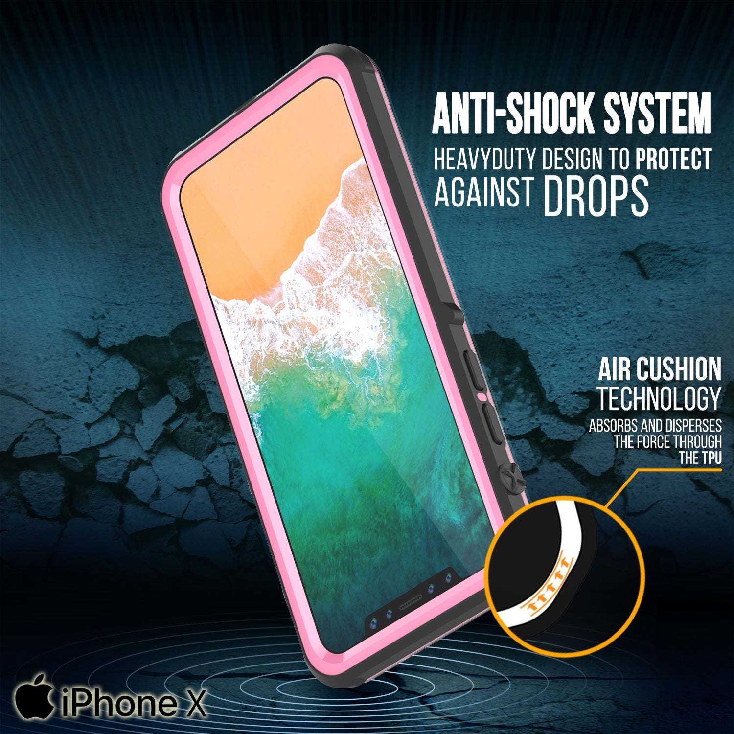 iPhone X Case, PUNKCase [CRYSTAL SERIES] Protective IP68 Certified Cover W/ Attached Screen Protector [PINK] (Color in image: Teal)