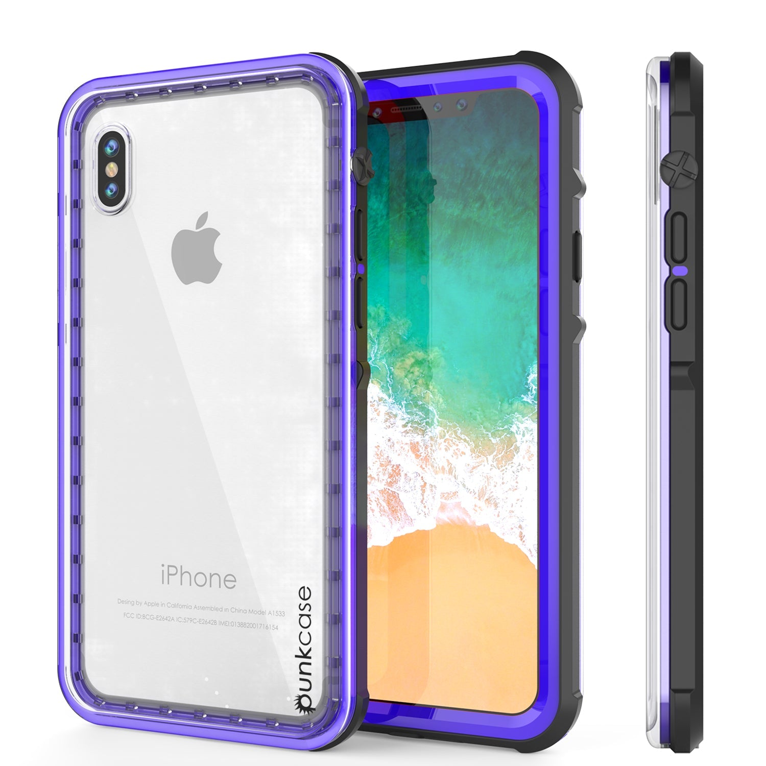 Capa para iPhone X, PUNKCase [SÉRIE CRISTAL] Capa protetora certificada IP68 com protetor de tela acoplado [ROXA]