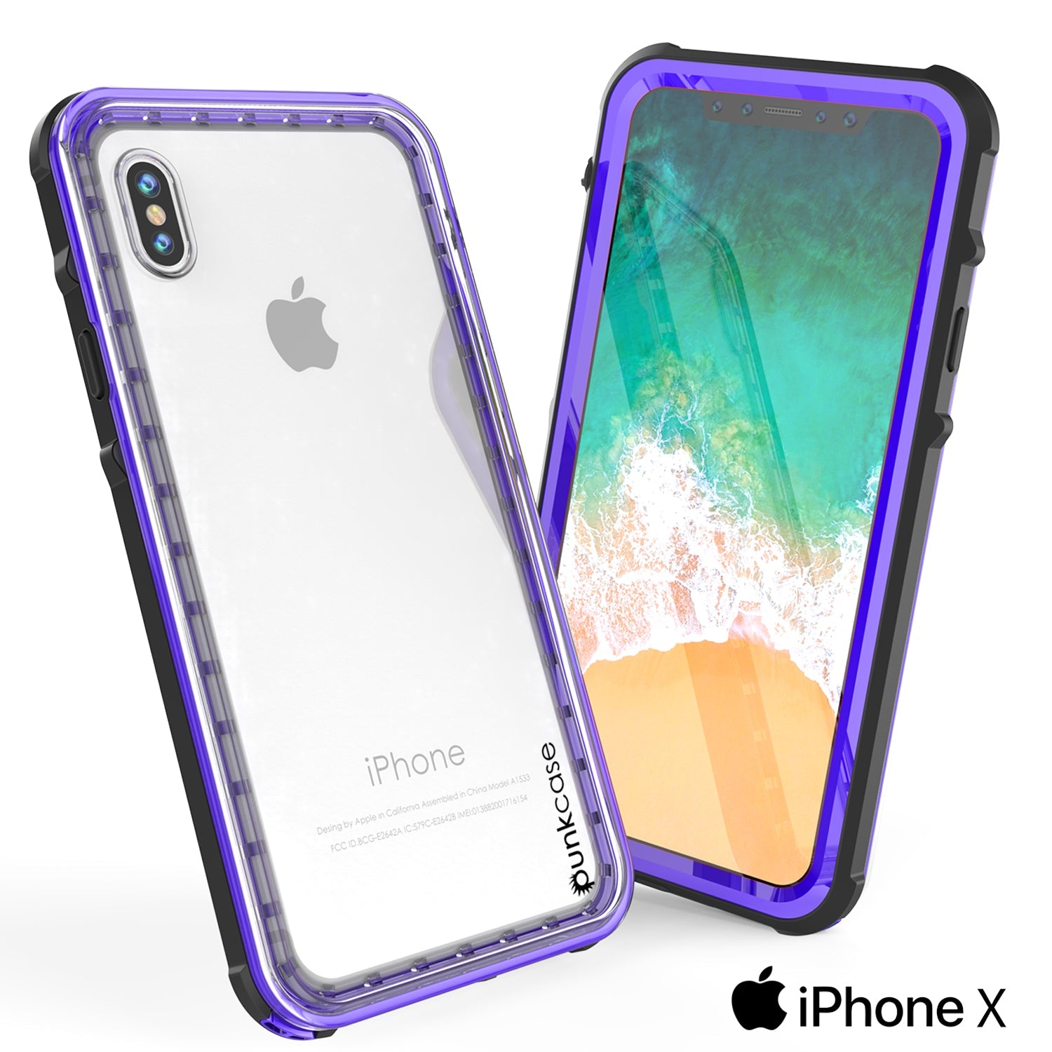 iPhone X Case, PUNKCase [CRYSTAL SERIES] Protective IP68 Certified Cover W/ Attached Screen Protector [PURPLE] (Color in image: Black)